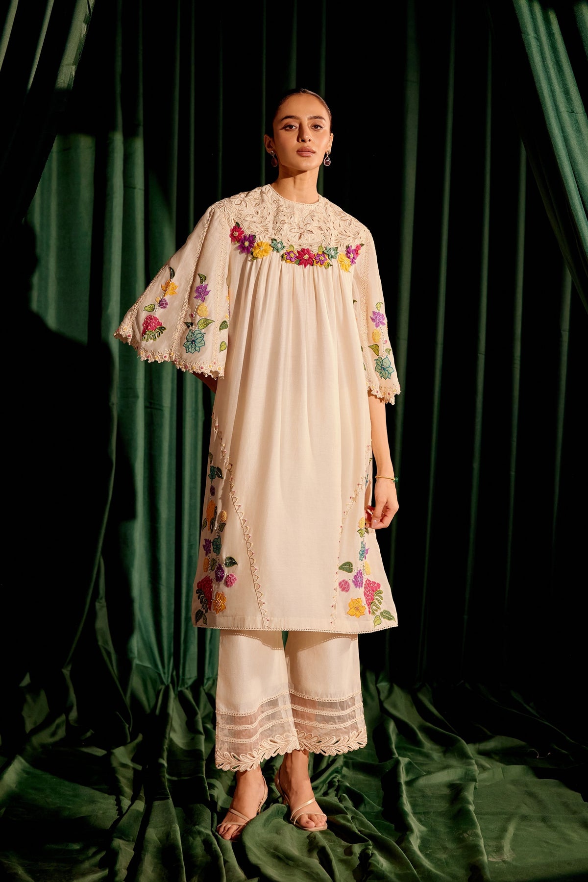 3d Floral Applique  Yoke Kurta Set