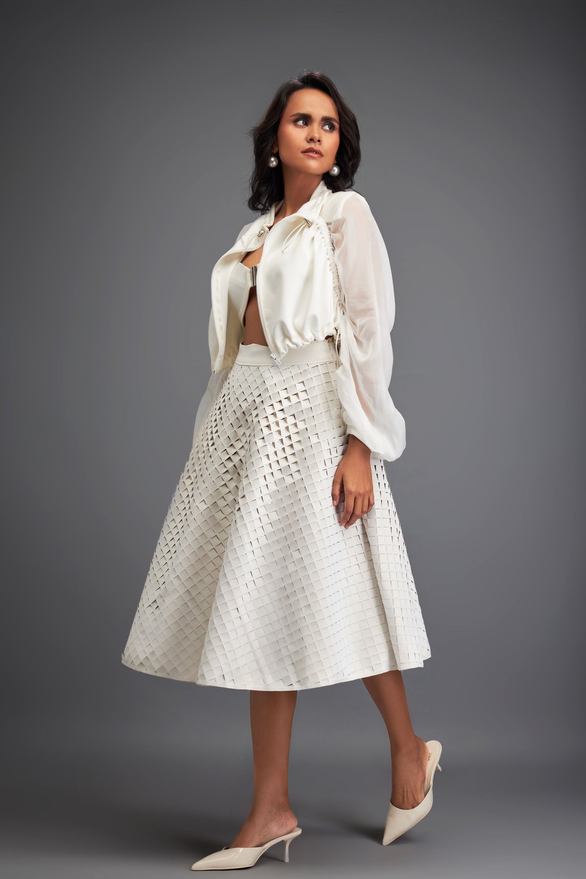 White Midi Length A-line Skirt