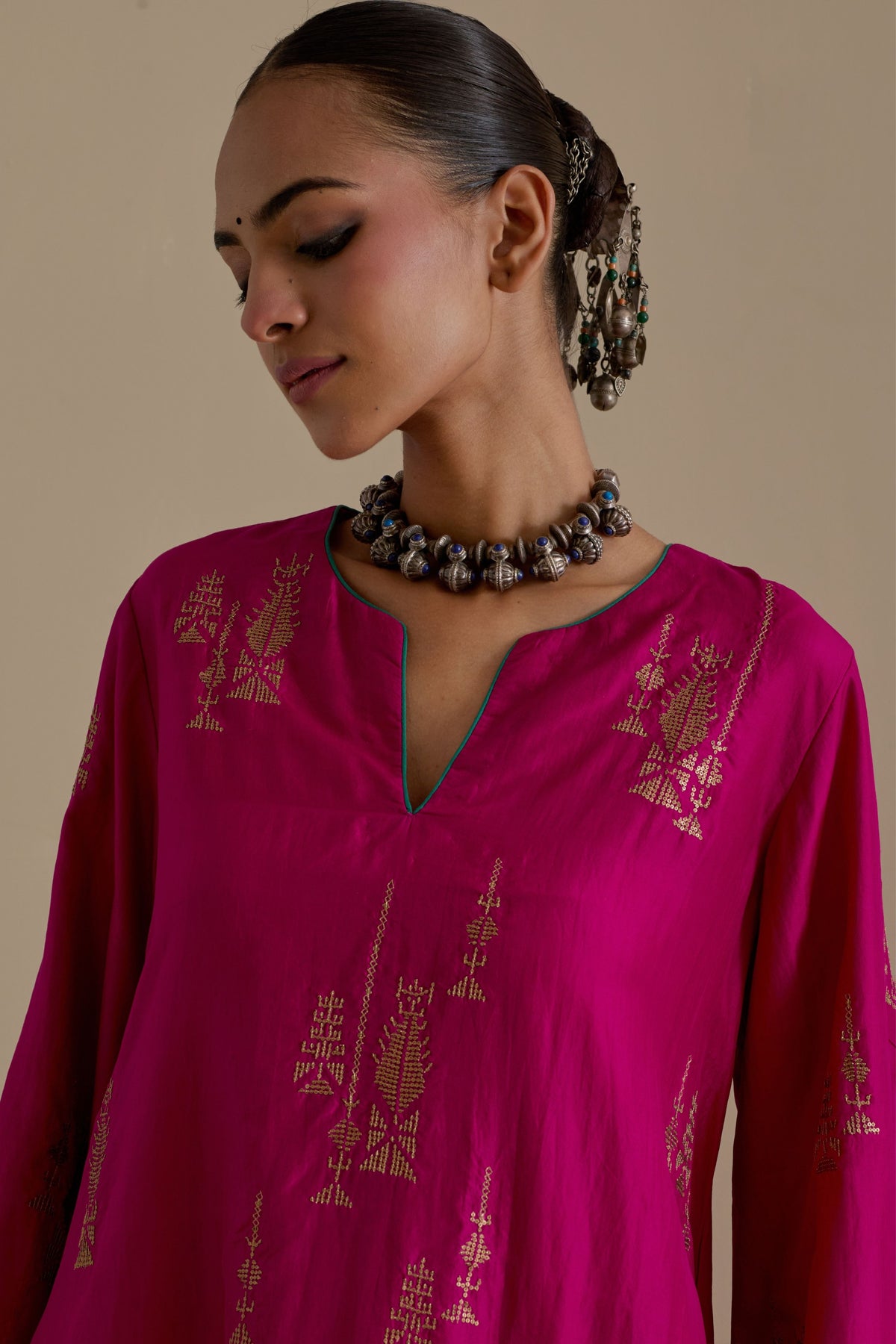 Fuchsia A-line Short Kurta Set