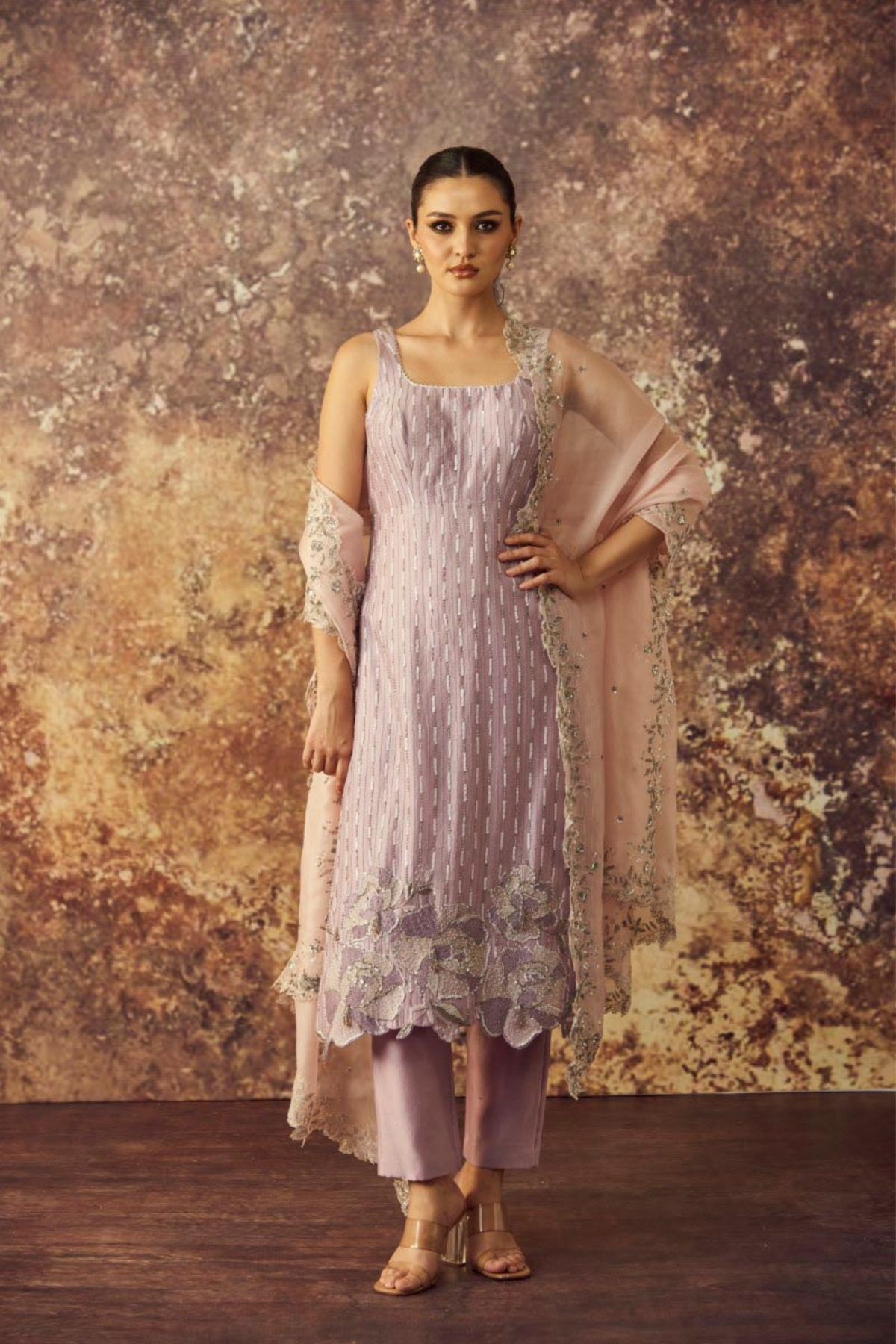 Lilac Embroidered Kurta Set