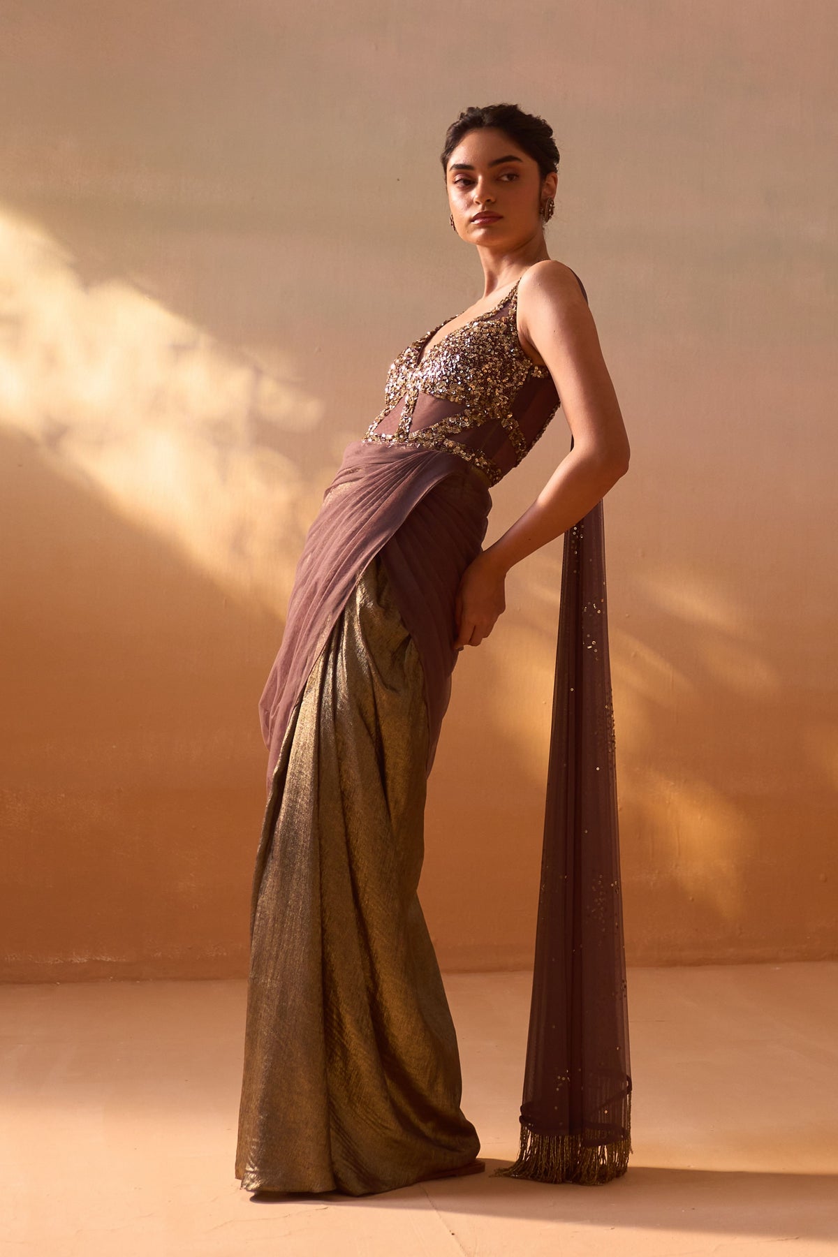 Chocolate Brown Draped Saree