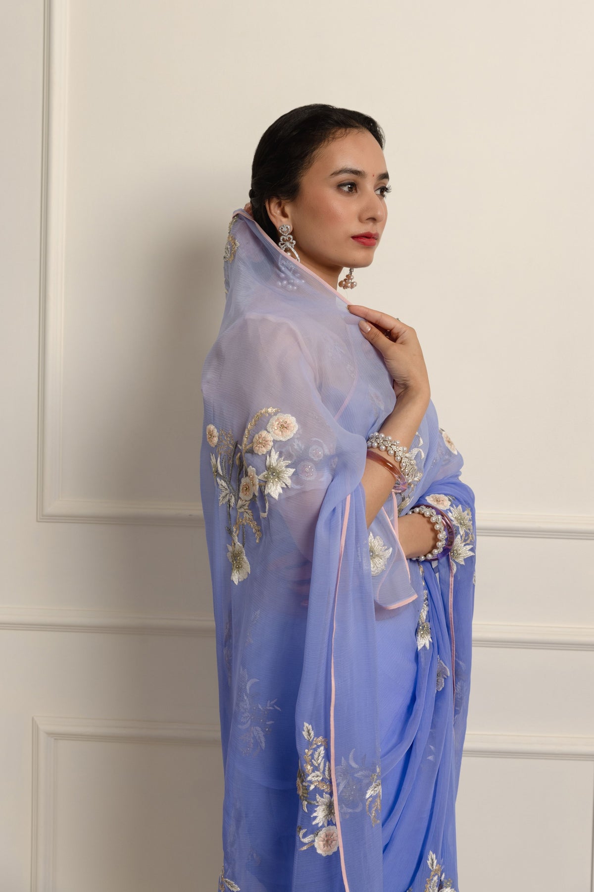 Lydia Periwrinkle Chiffon Saree