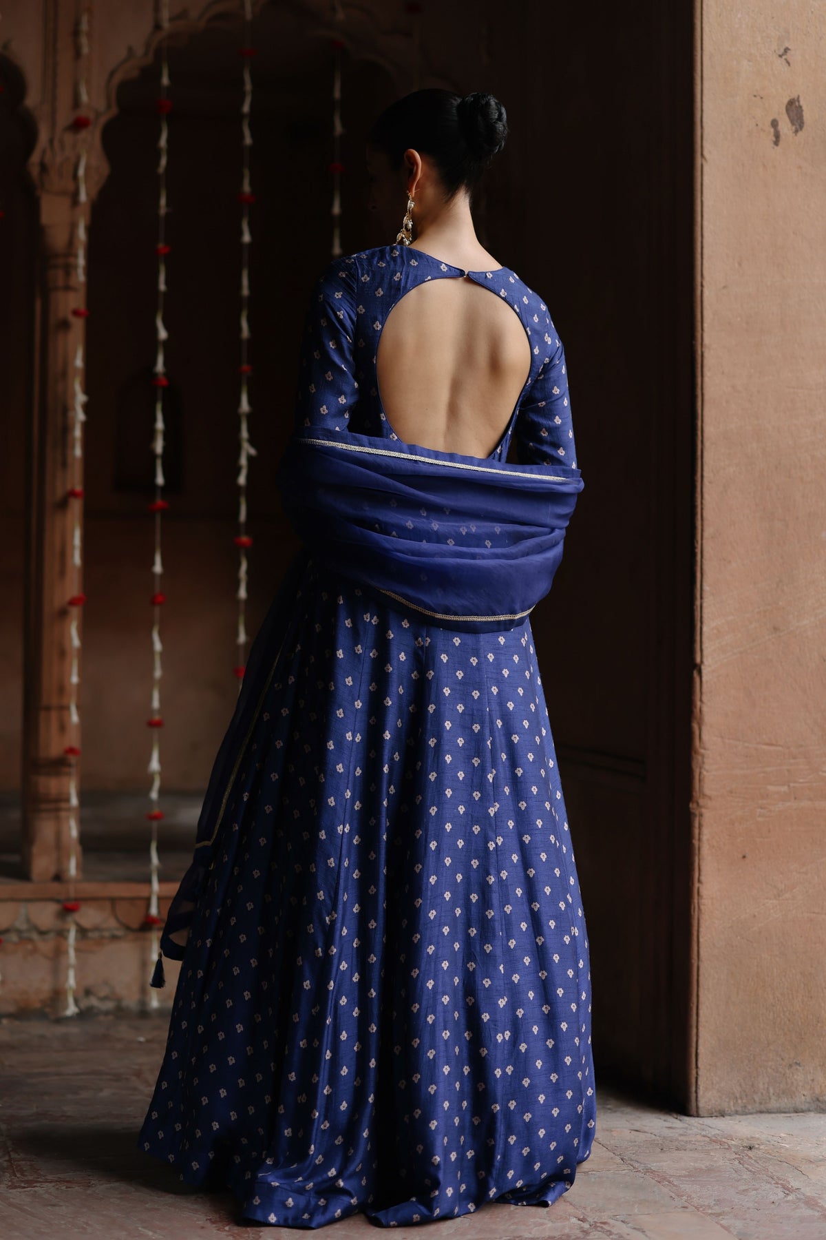 Blue Printed Anarkali Set