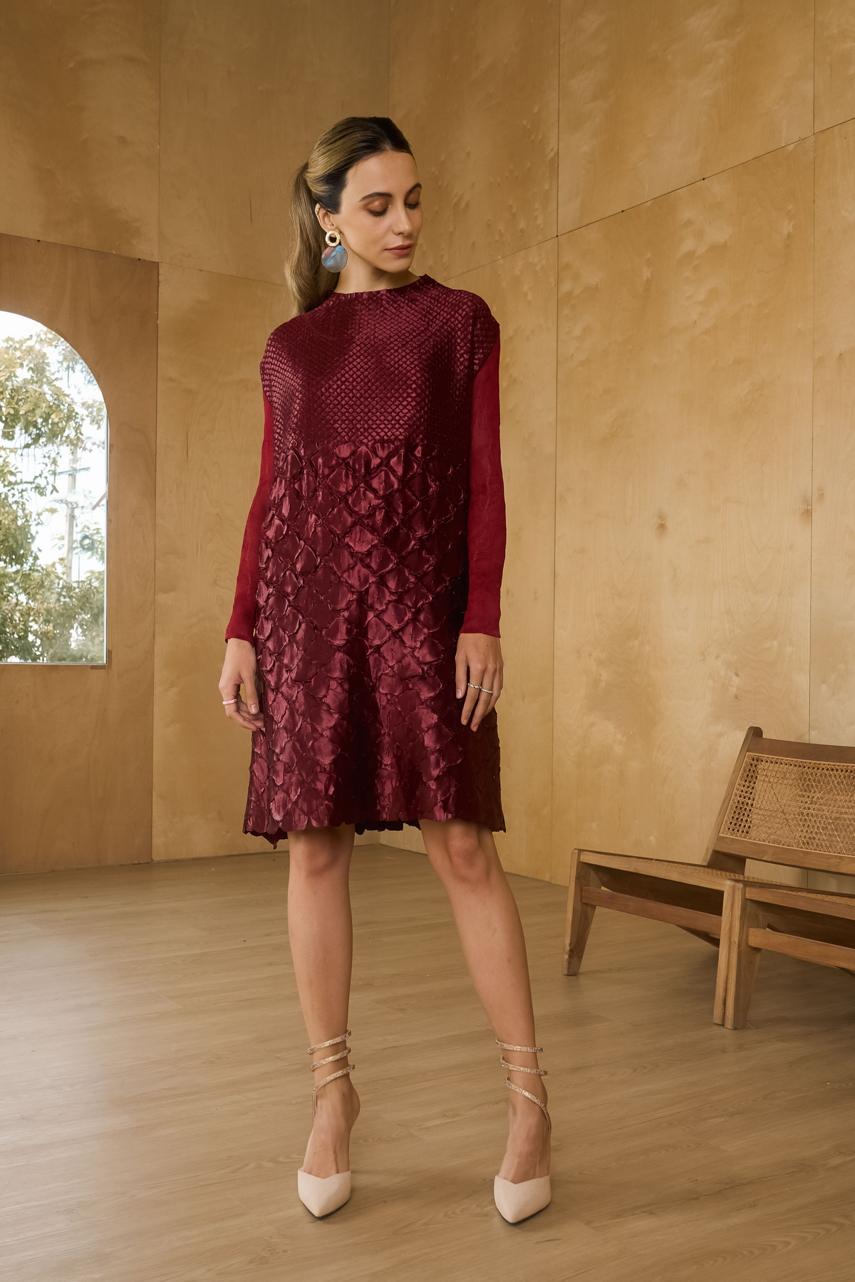 Maroon Mermaid Textured Dress