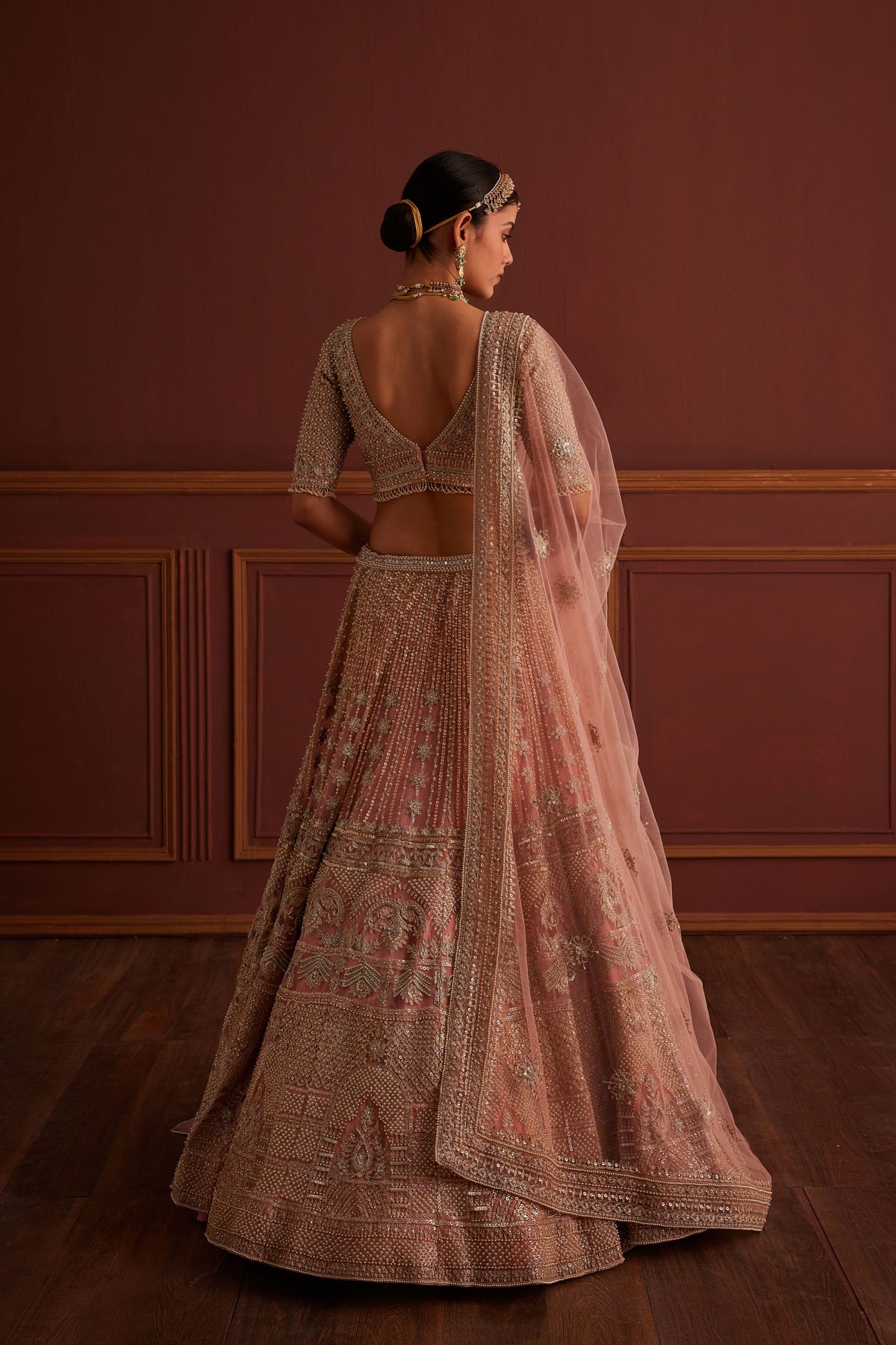 Pink Bead Embellished Bridal Lehenga