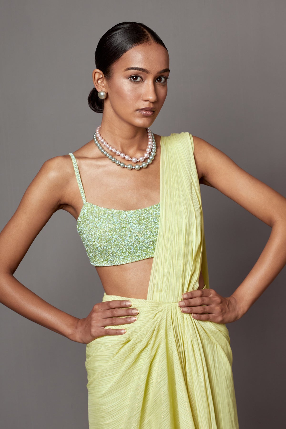 Lime Drape Saree Set