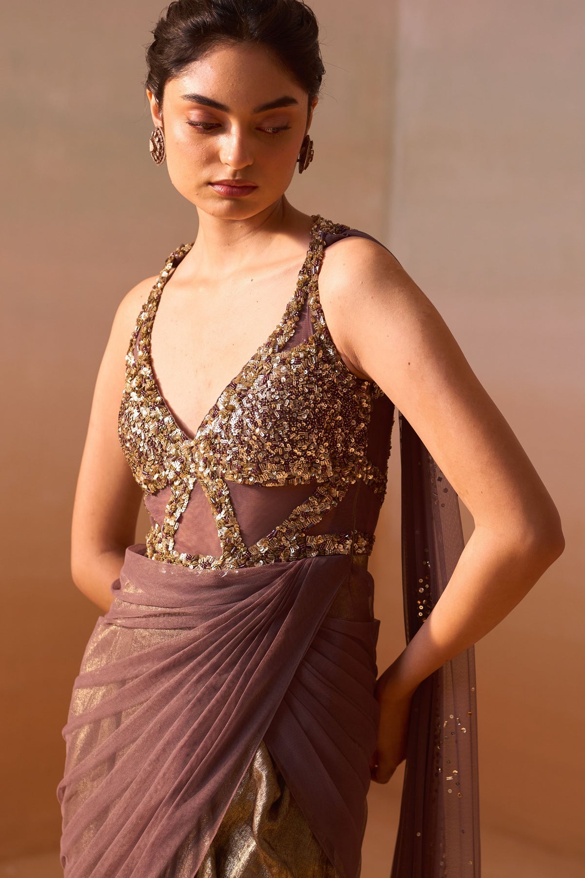 Chocolate Brown Draped Saree