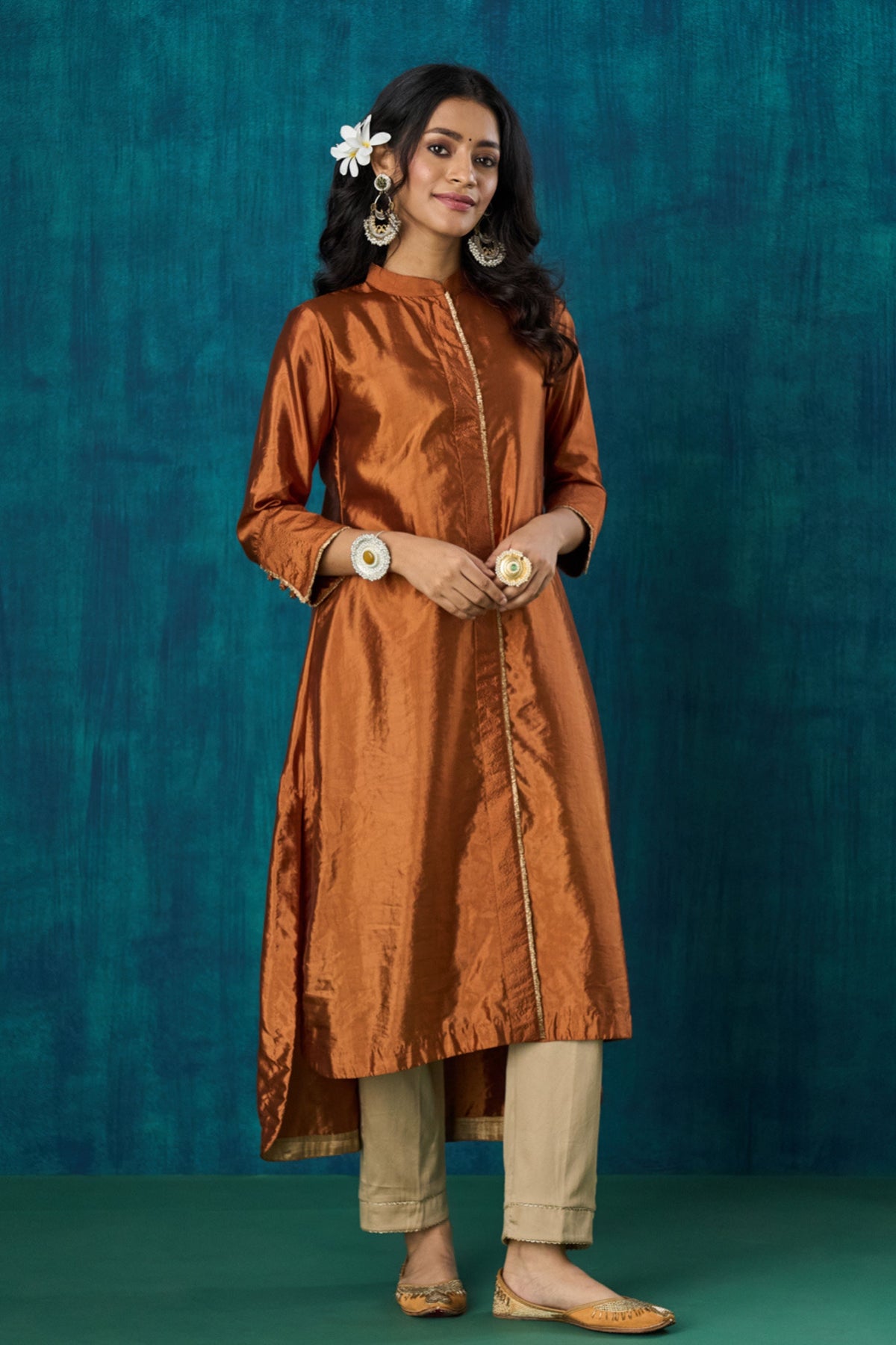 Rust Habotai Silk Kurta Sets