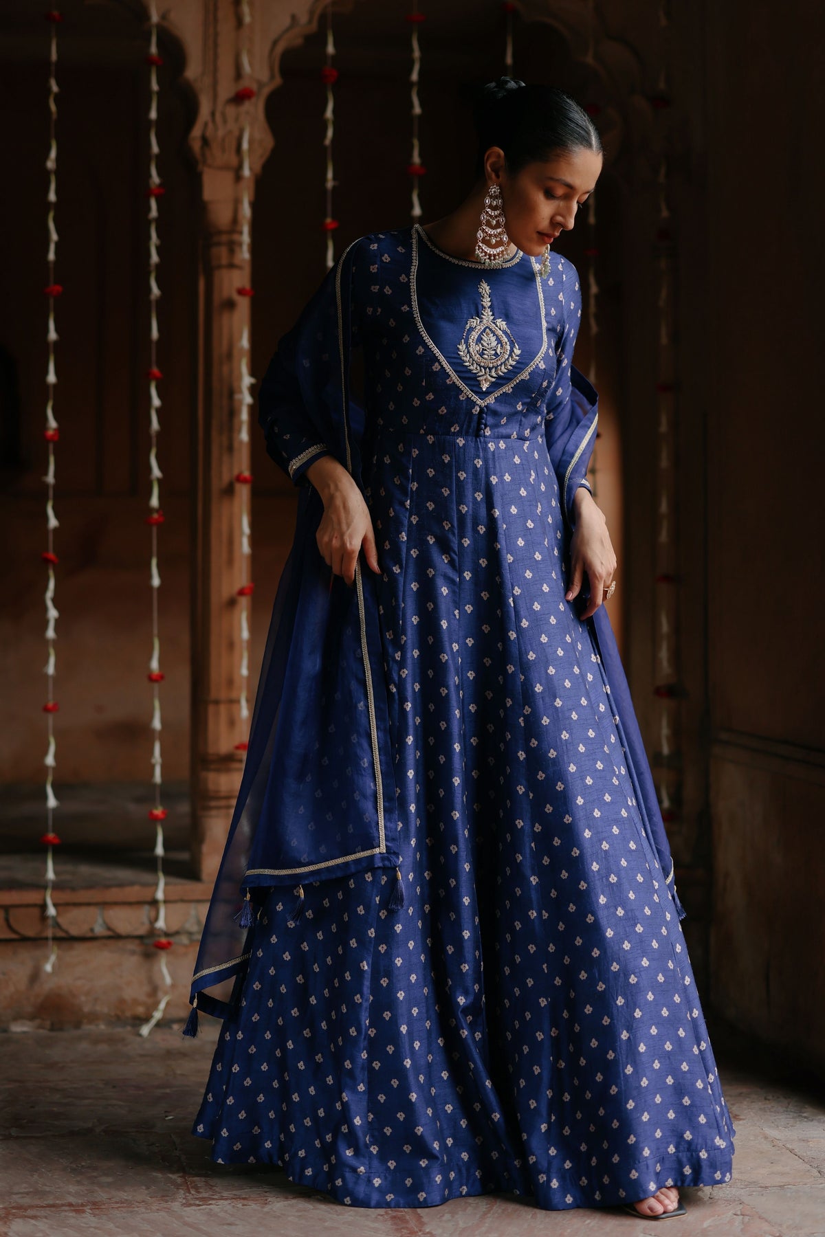 Blue Printed Anarkali Set