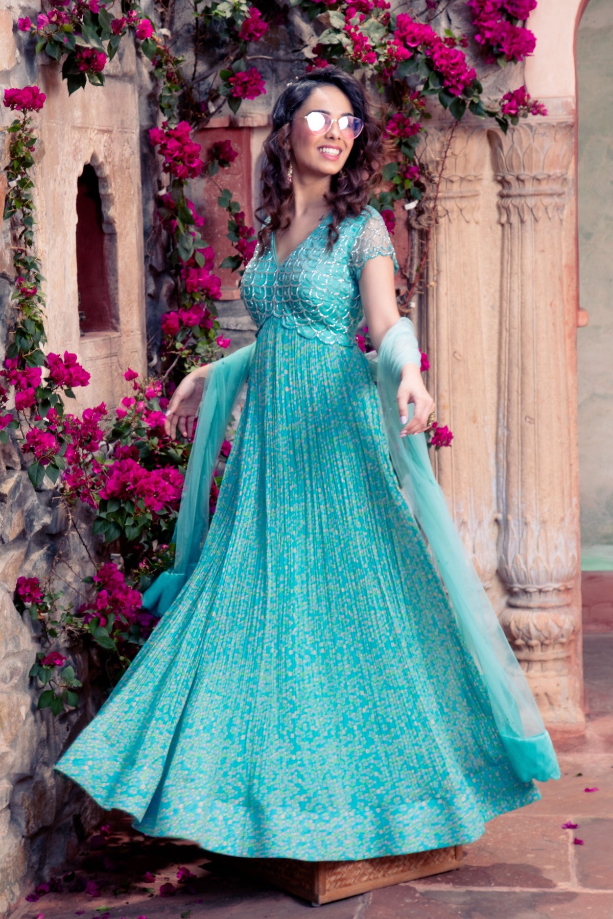 Aqua Blue Embroidered Anarkali Set