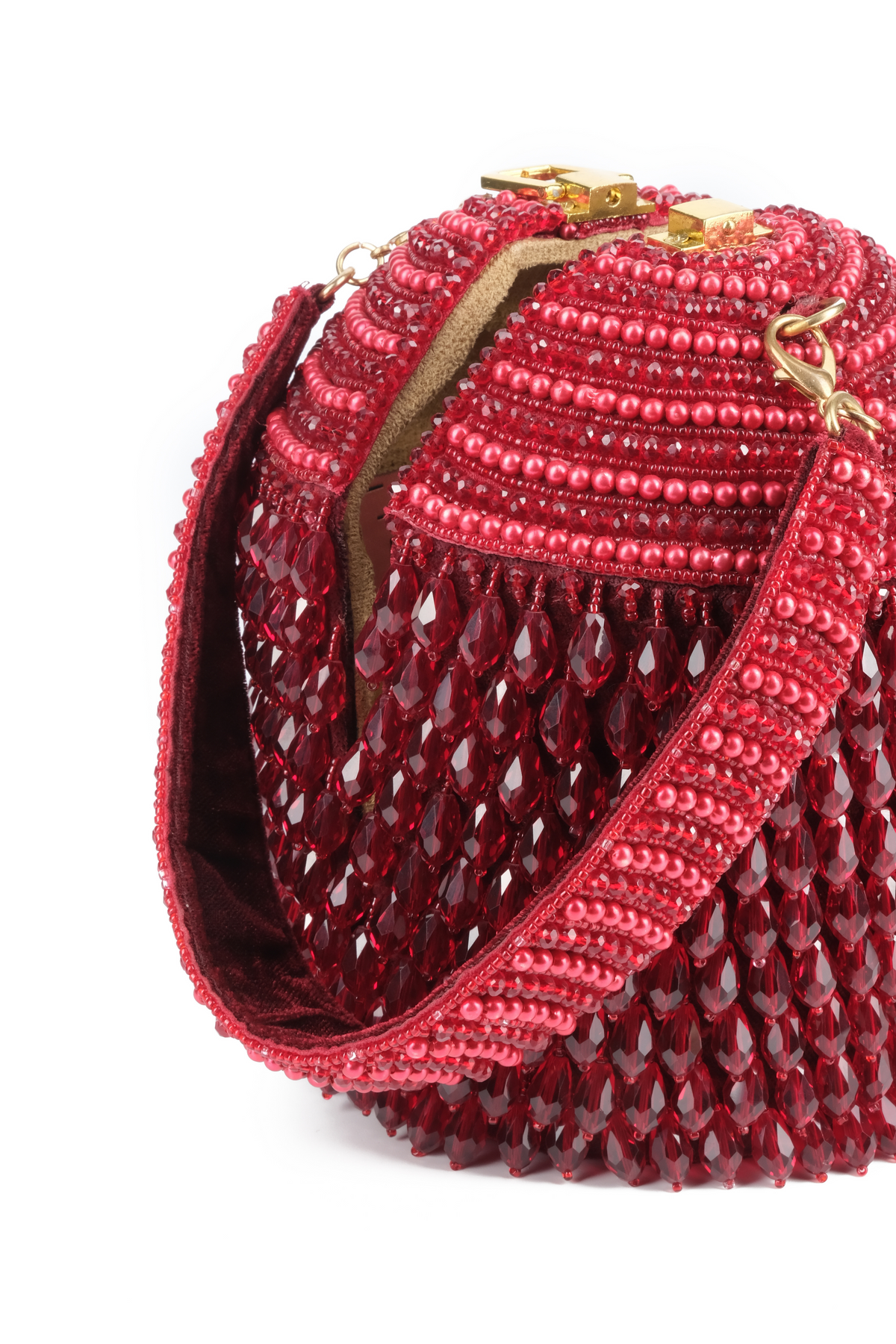 Diana Maroon Embellished Bucket Bag