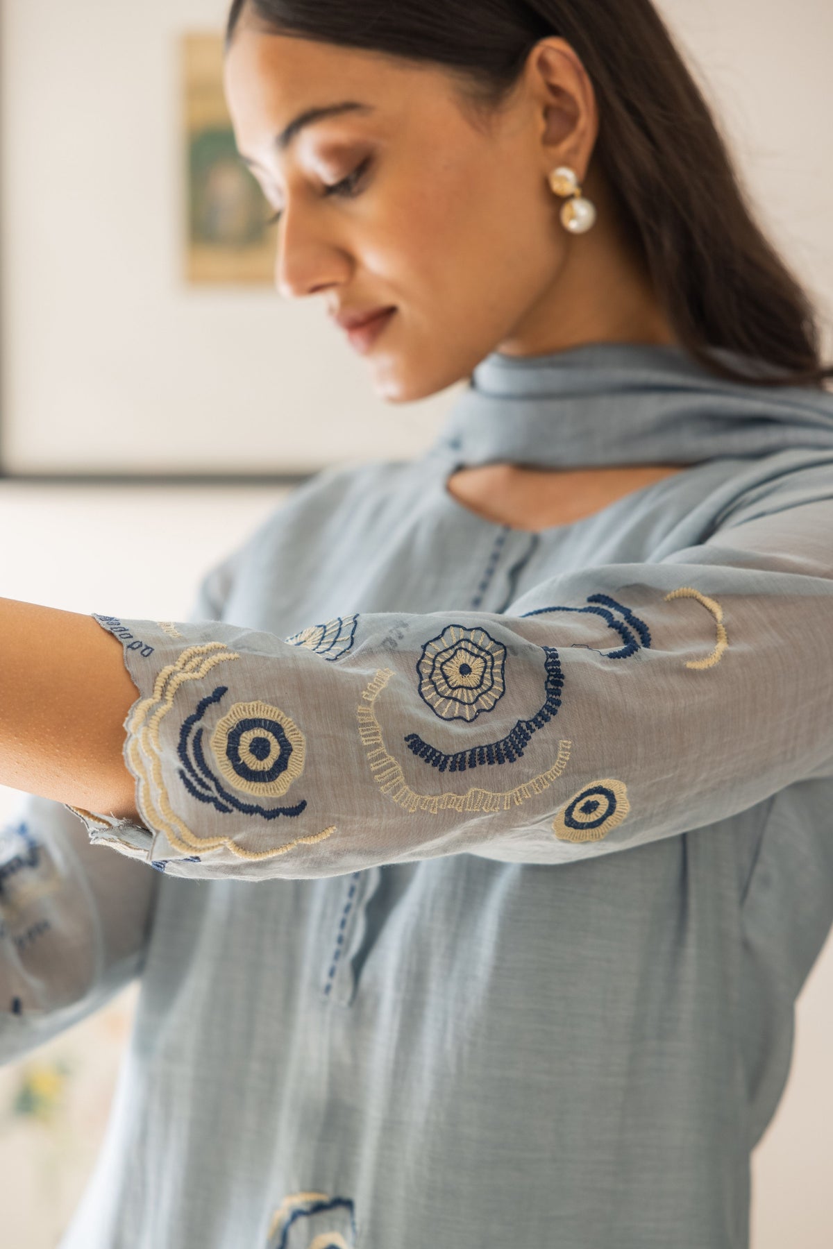 Powder Blue Embroidered Kurta Set