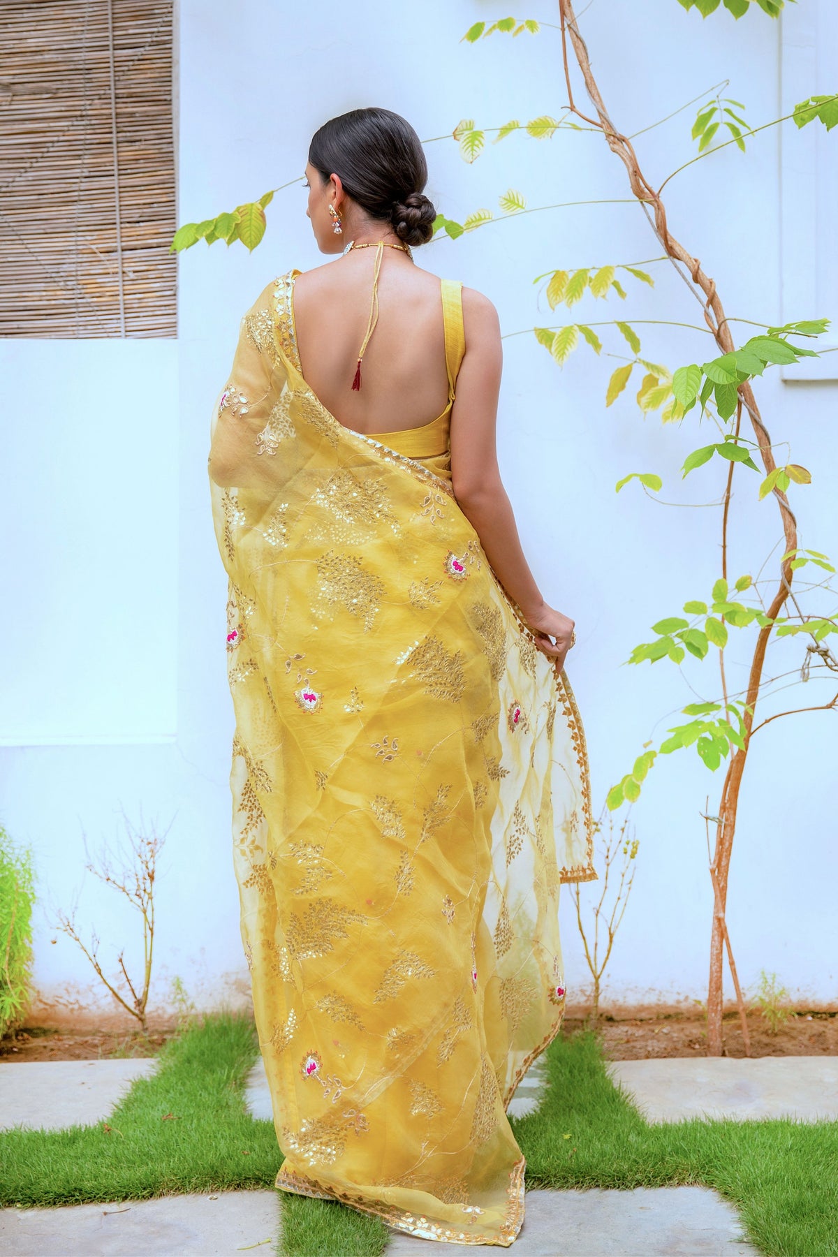 Yellow Gota Patti Jaal Saree Set