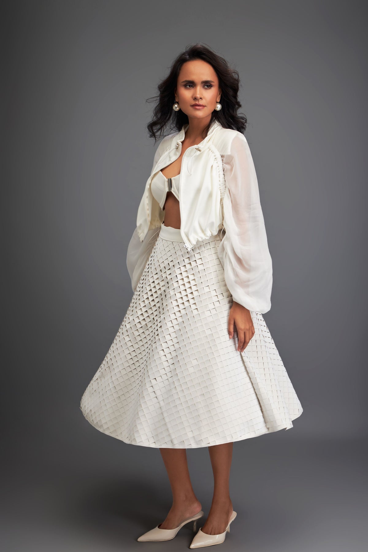 White Midi Length A-line Skirt