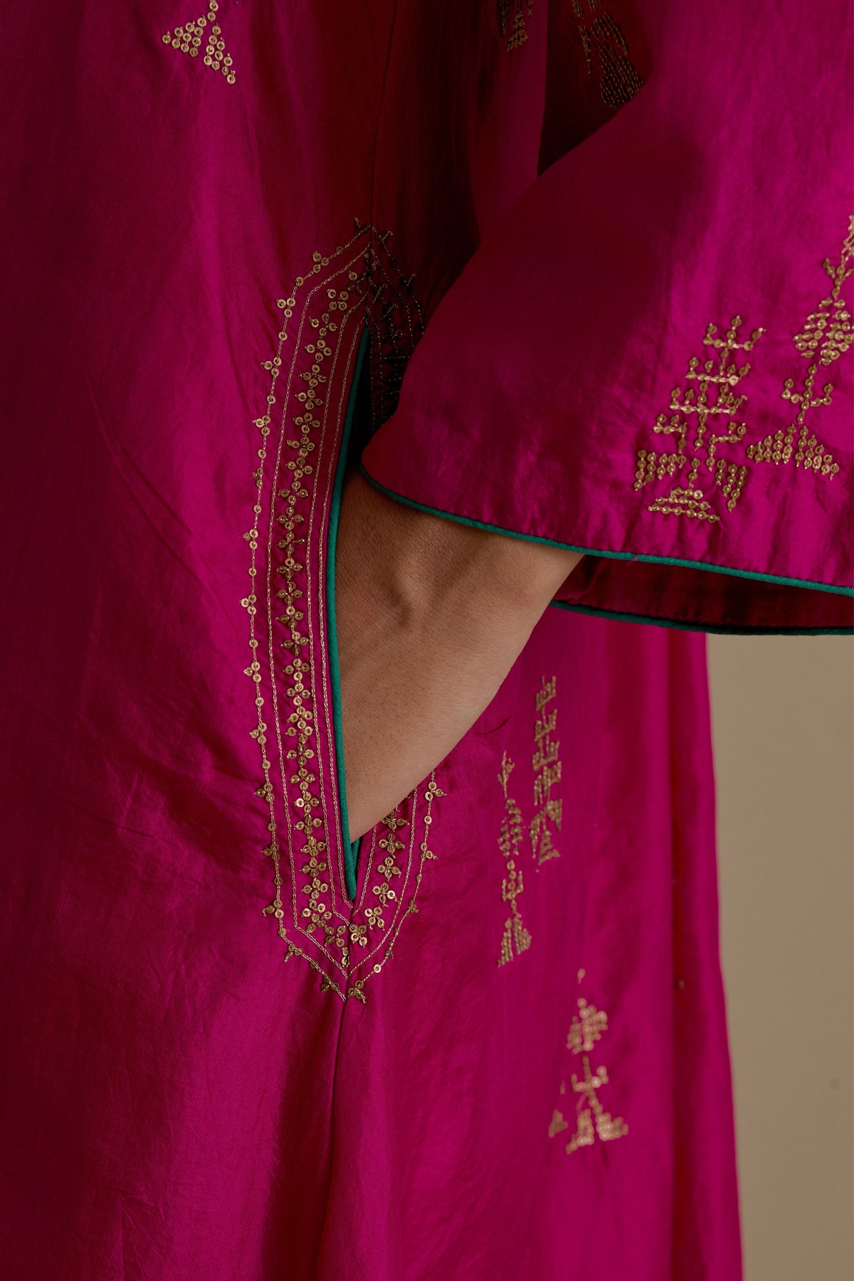 Fuchsia A-line Short Kurta Set