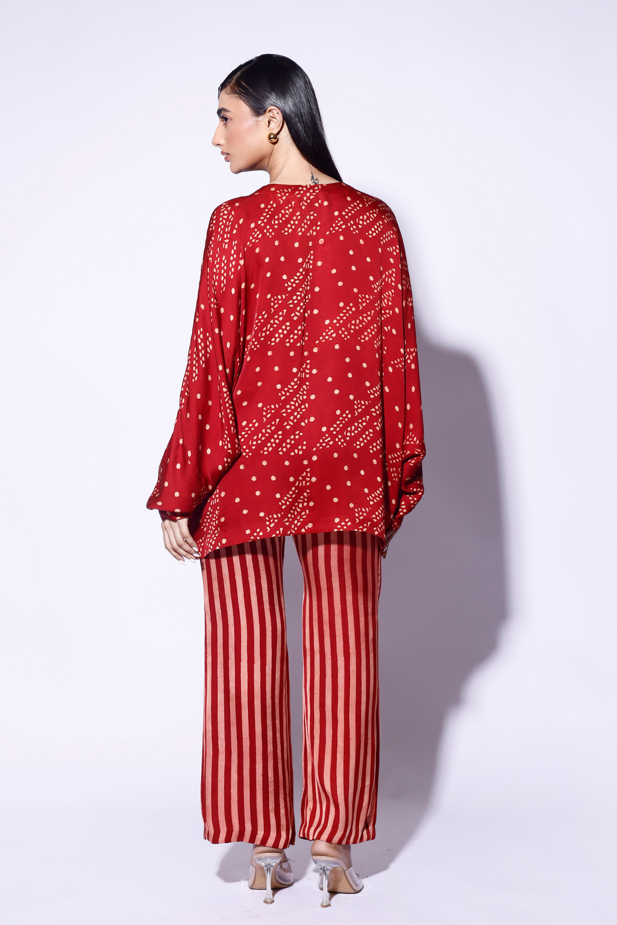 Red Printed Batwing Top