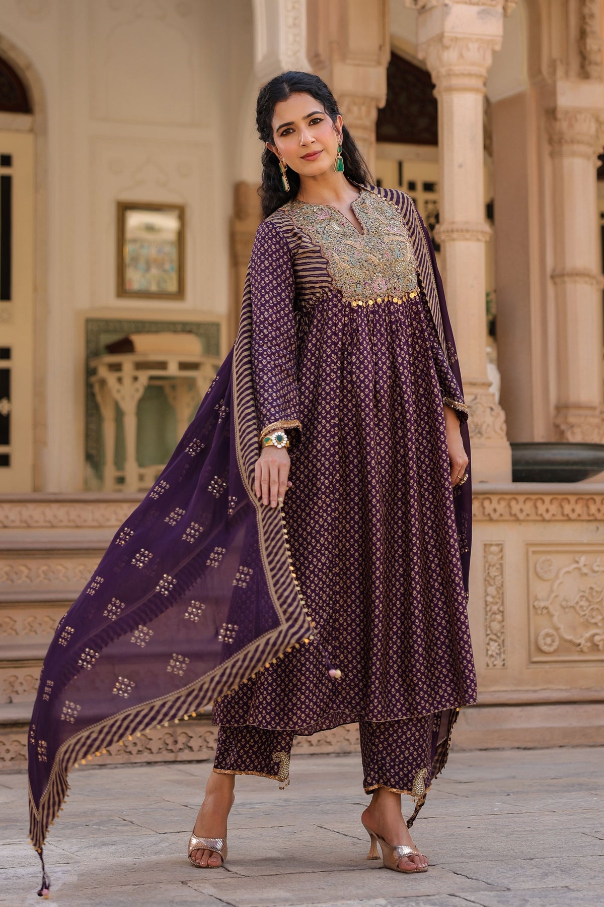 Printed Frockstyle Purple Kurta Set