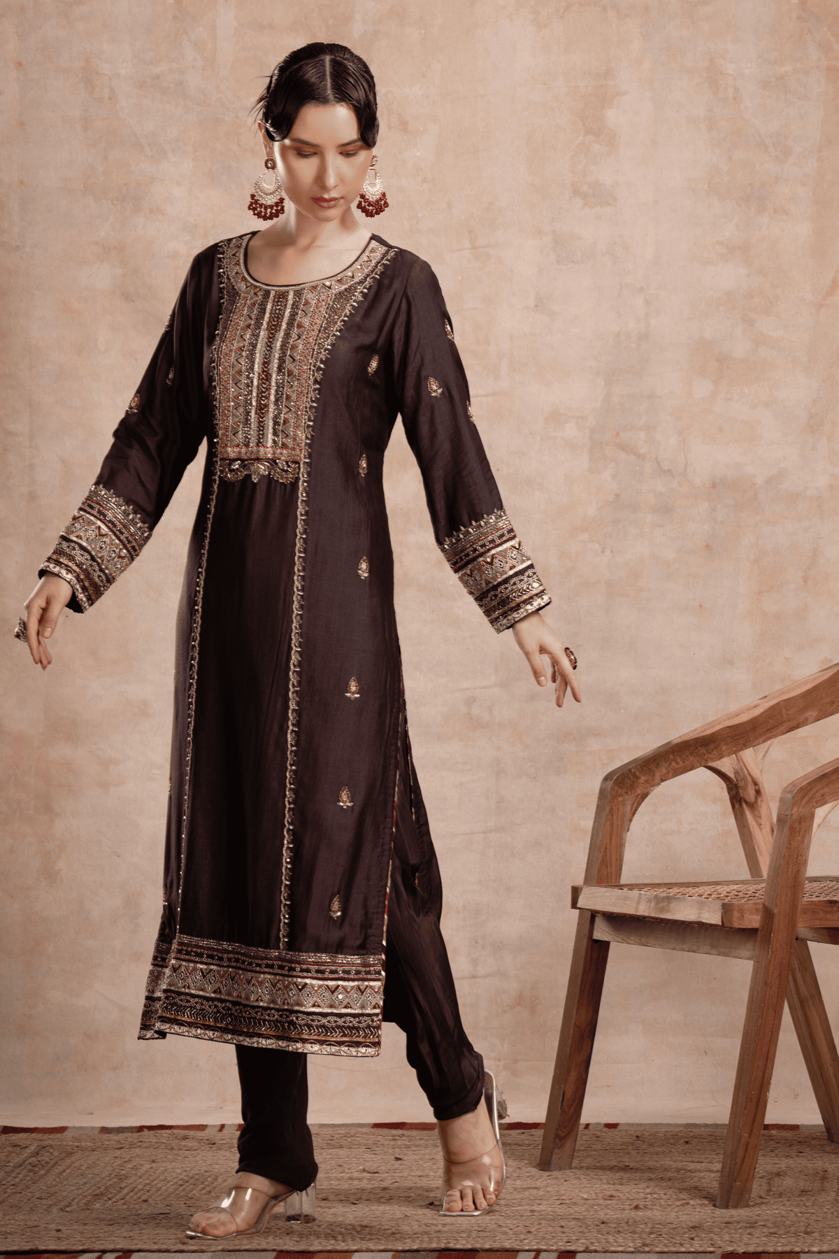 Rabia Straight Suit Set Brown