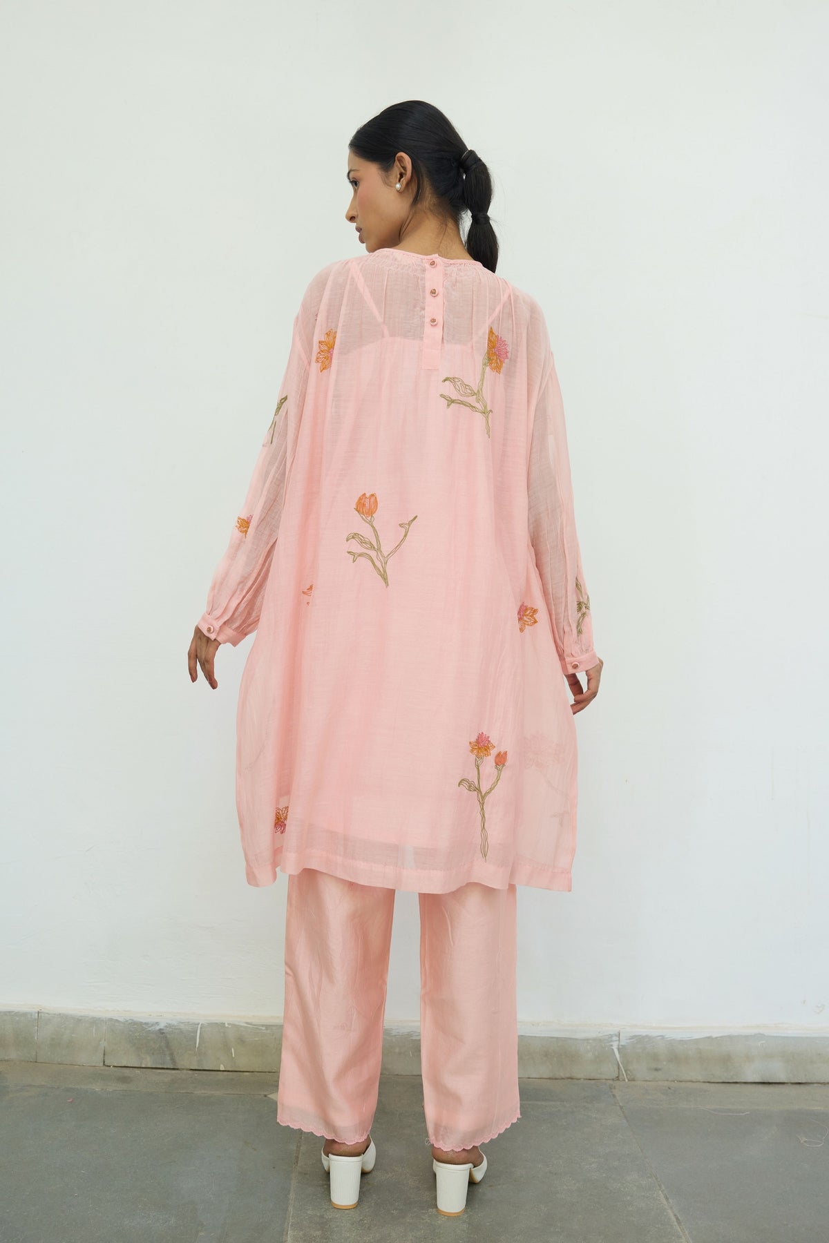 Embroidered Pink Chanderi Tunic