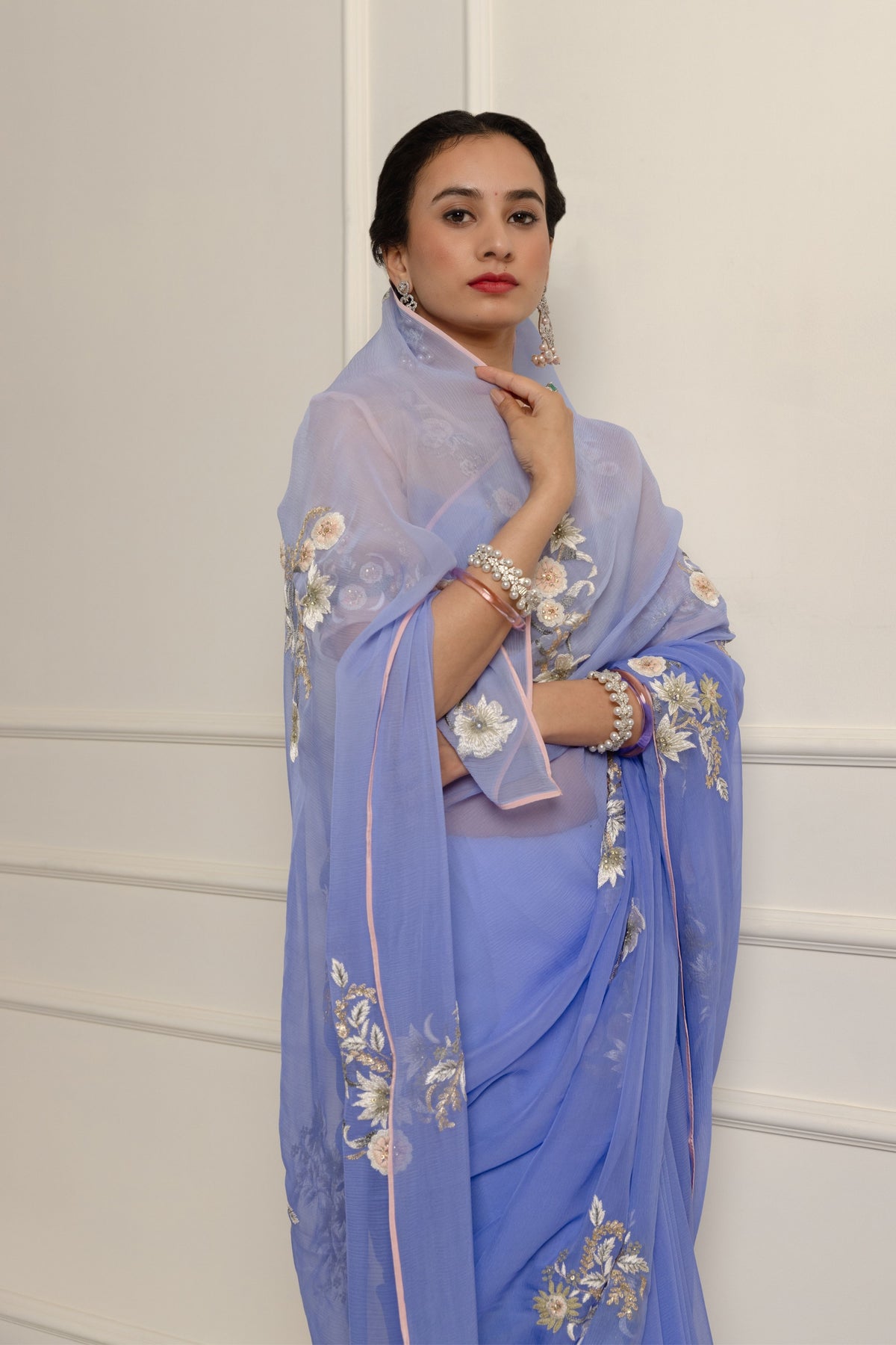 Lydia Periwrinkle Chiffon Saree