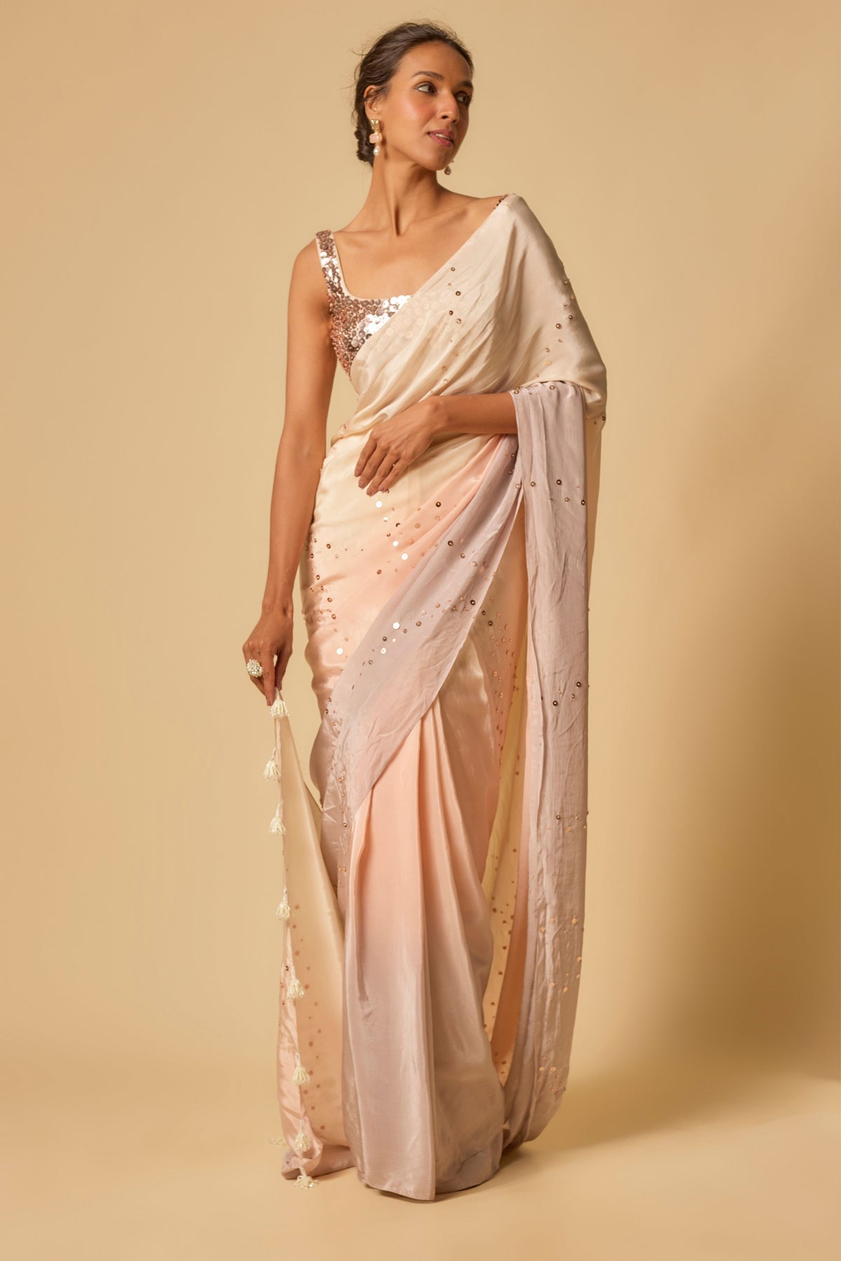 Lilac Ombre Embroidered Saree Set