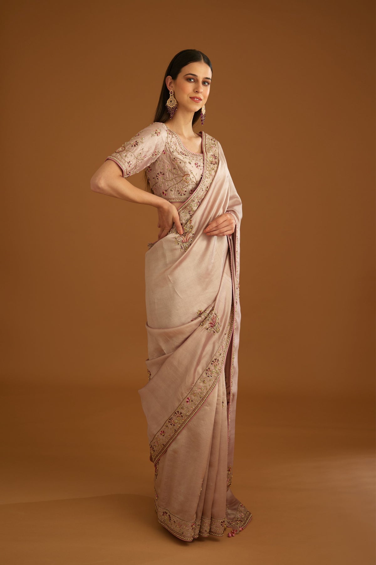 Whisper pink Saree set