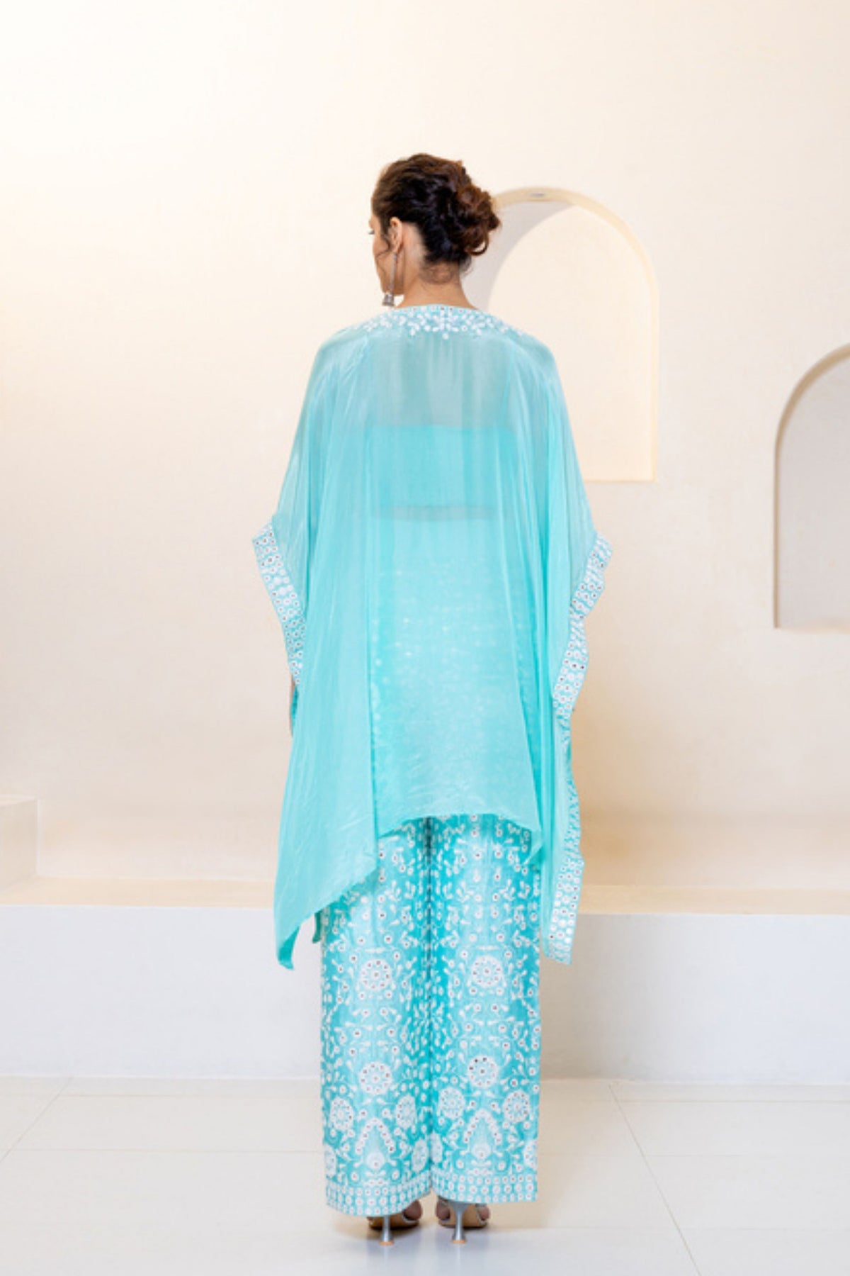 Aqua Kaftan With Bustier Set