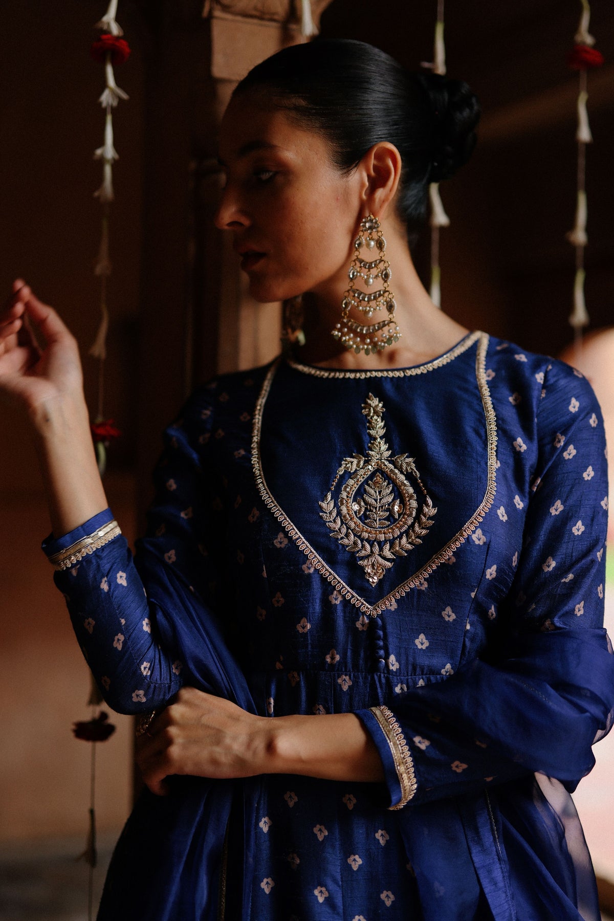 Blue Printed Anarkali Set