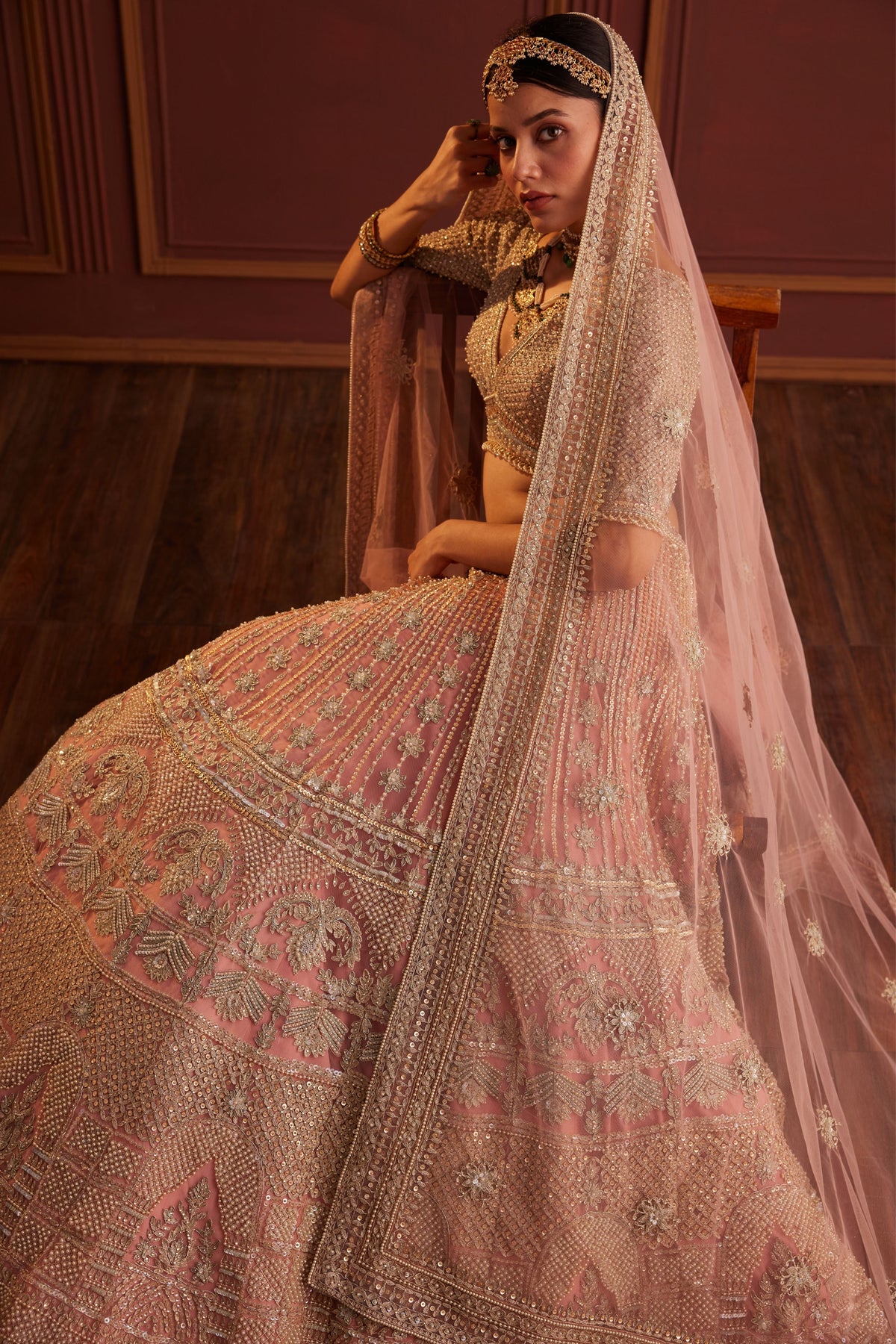 Pink Bead Embellished Bridal Lehenga