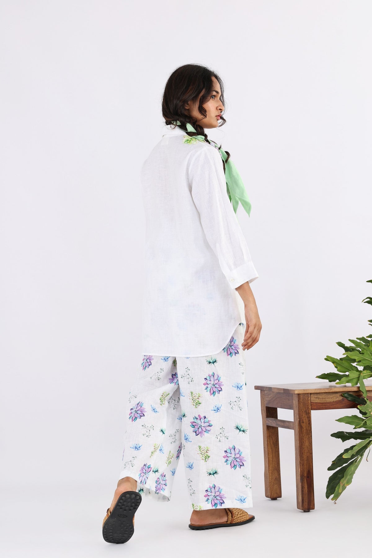 White &amp; Mauve Flora Embroidered Shirt