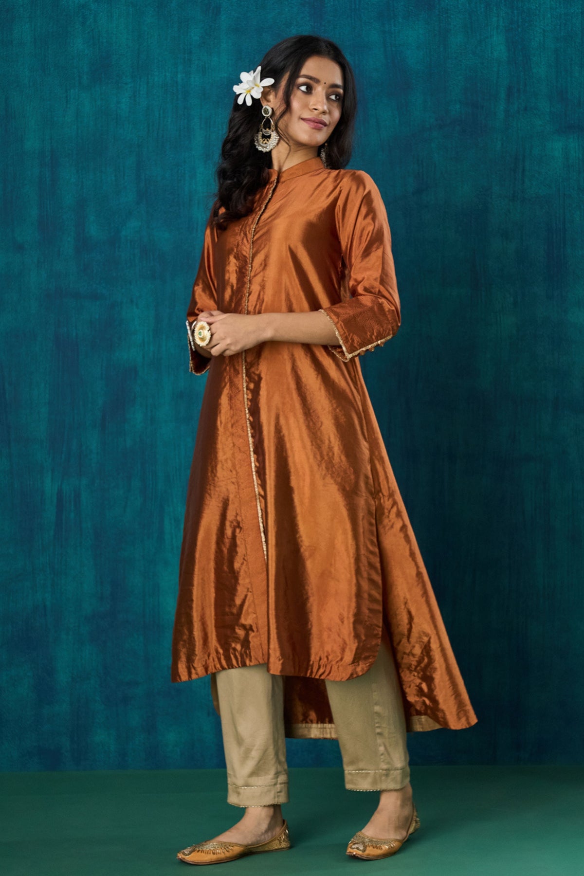 Rust Habotai Silk Kurta Sets