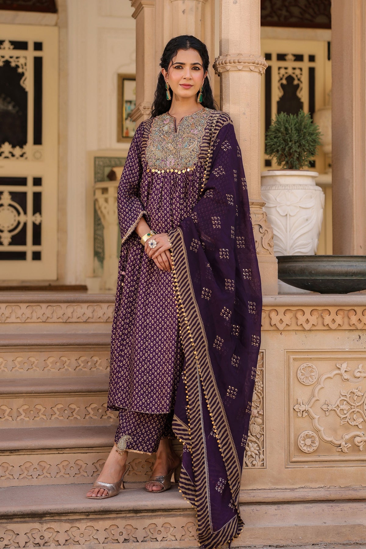 Printed Frockstyle Purple Kurta Set