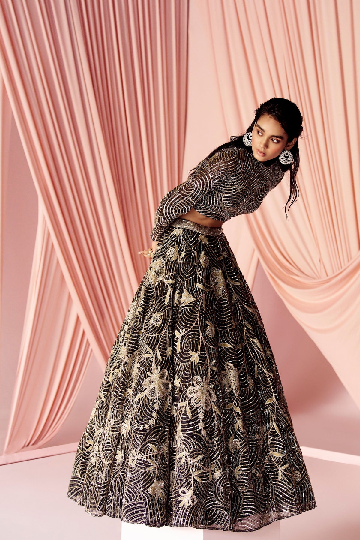 Vera Encrusted Noire Lehenga Set