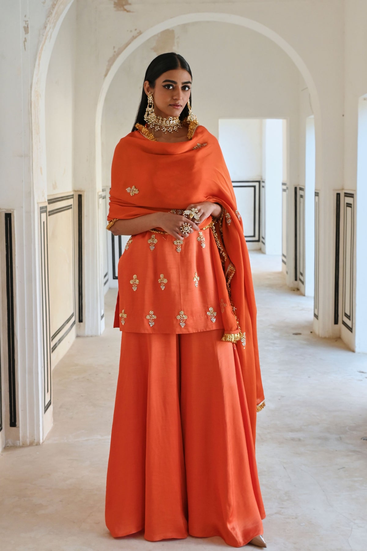 Orange Embroidered Kurta Set