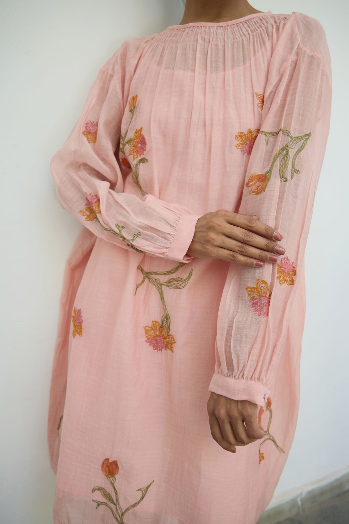 Embroidered Pink Chanderi Tunic