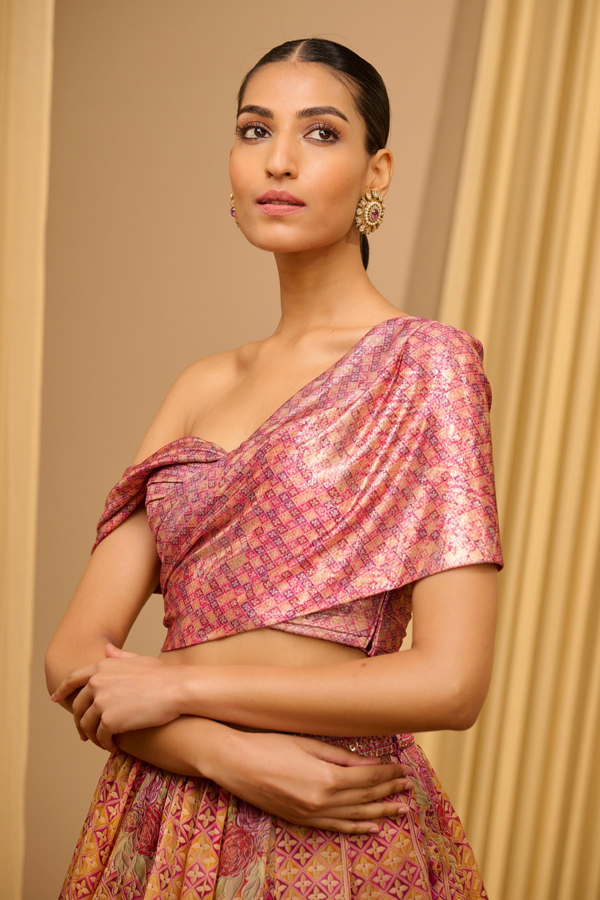 Printed Lehenga With Draped Blouse