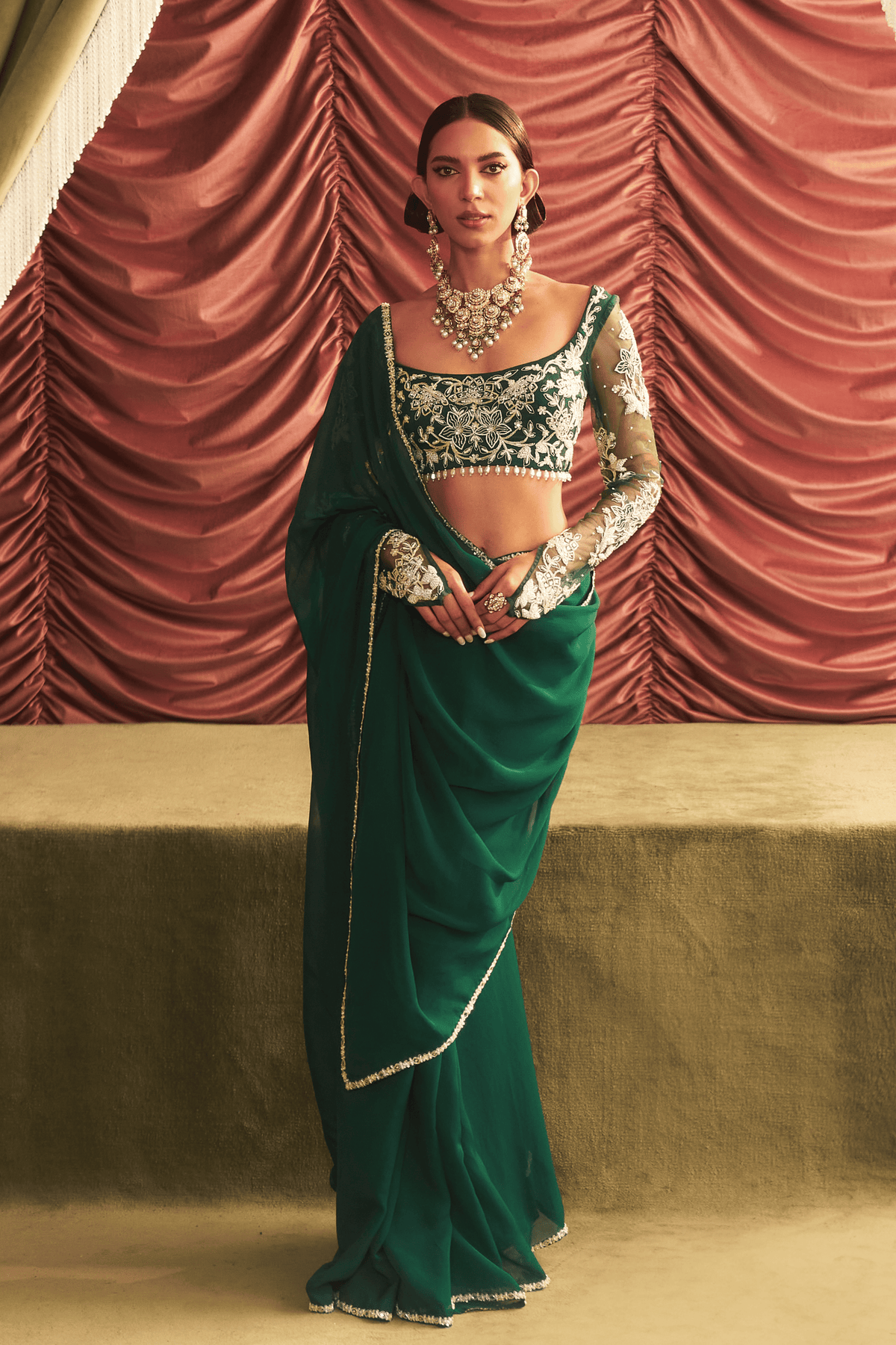 Emerald Saree With Choli Set