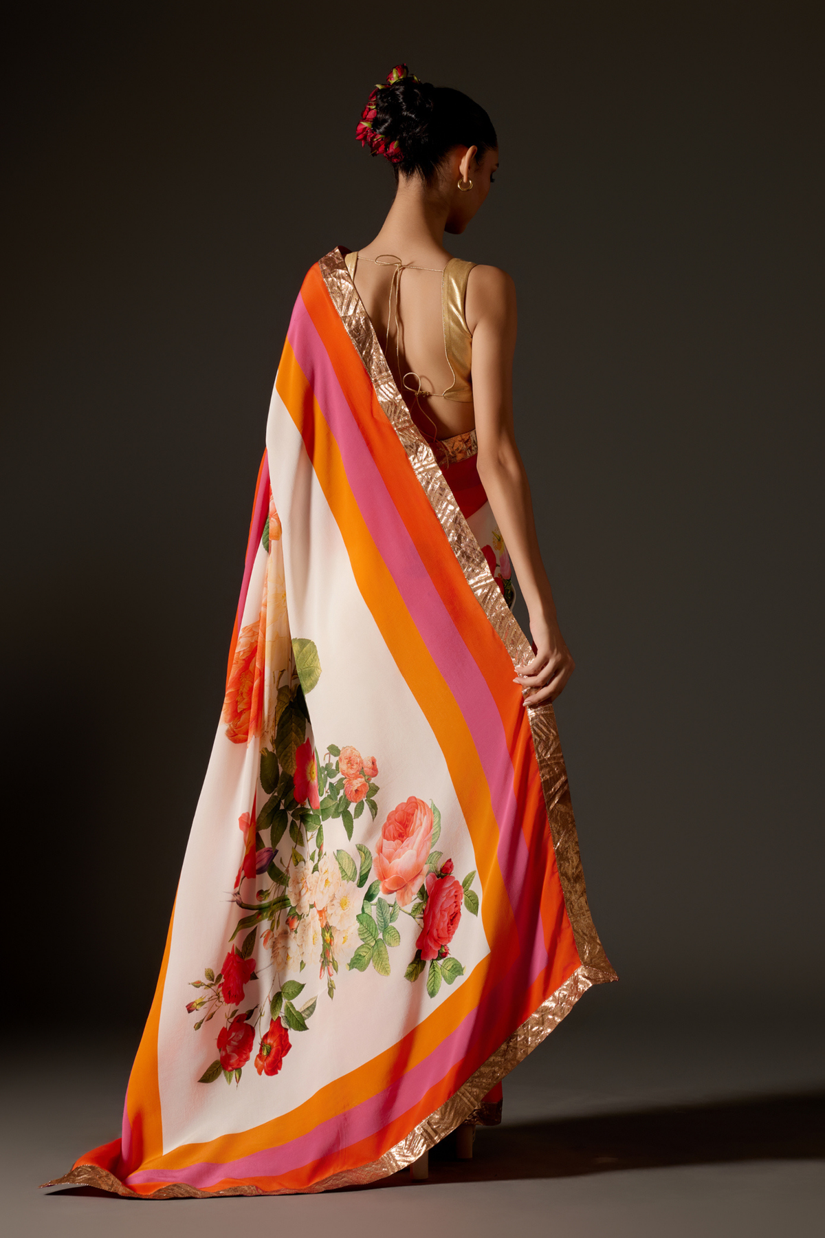 Digital Print Ivory Crepe Saree