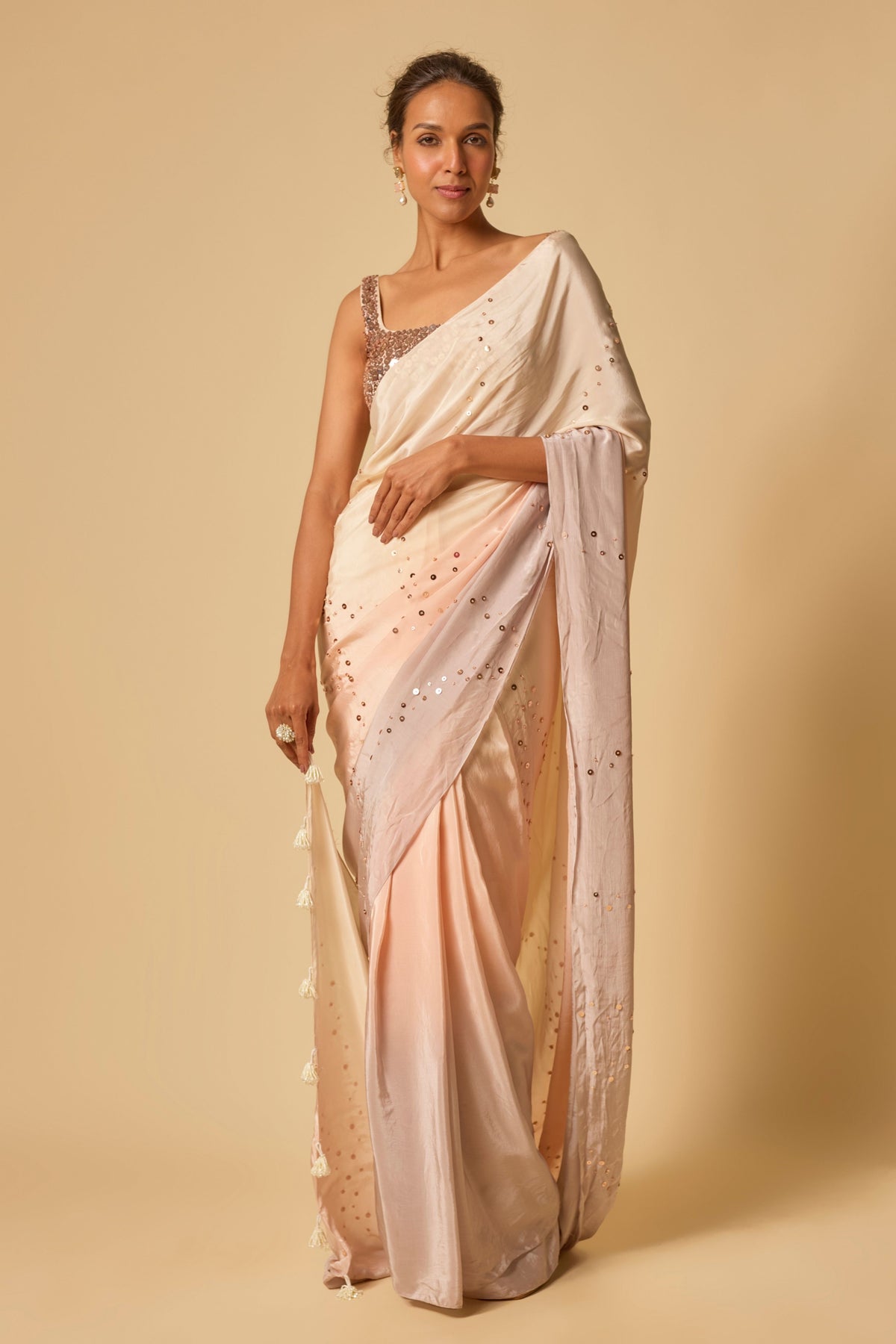 Lilac Ombre Embroidered Saree Set