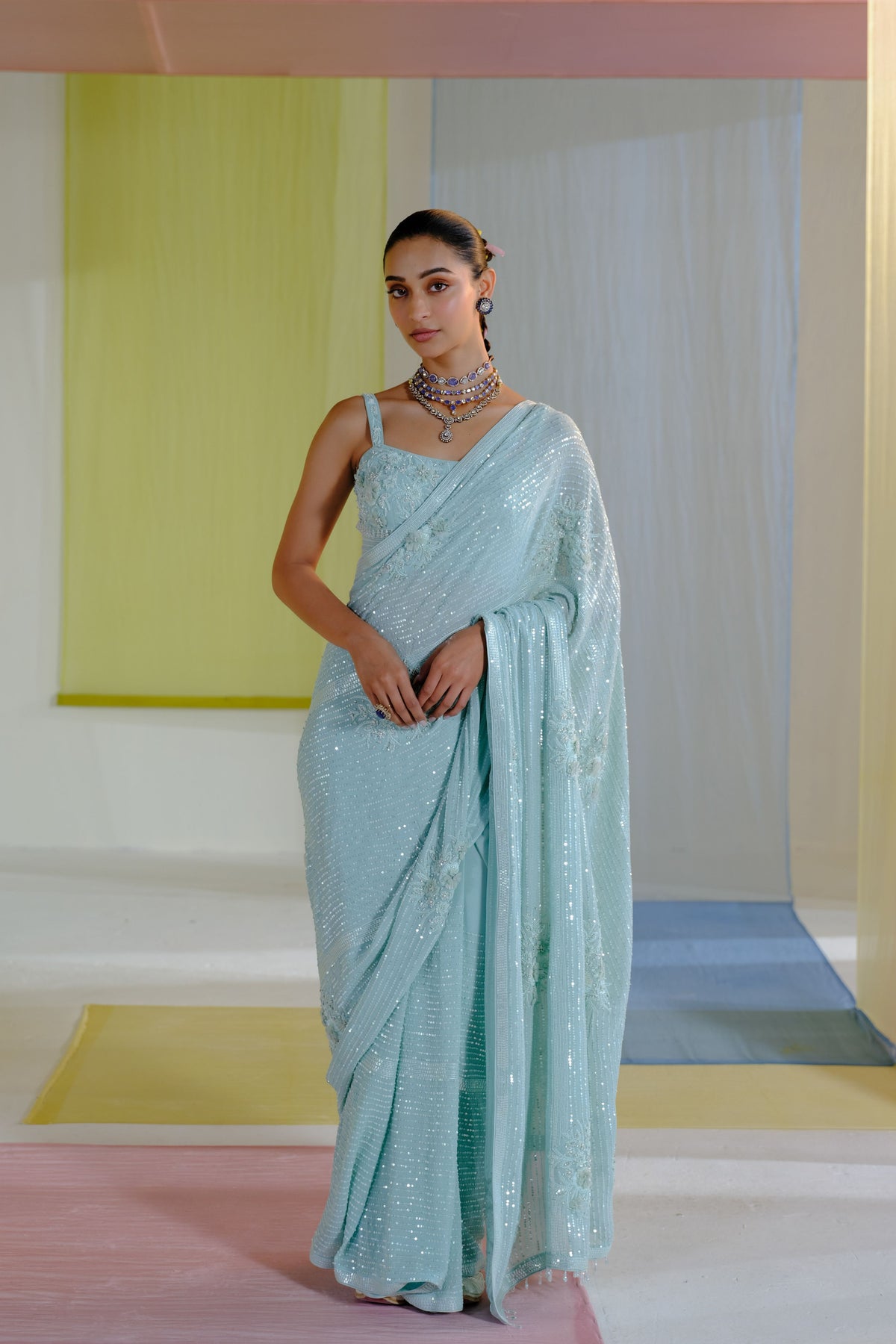 Pale Turquoise Alina Saree Set