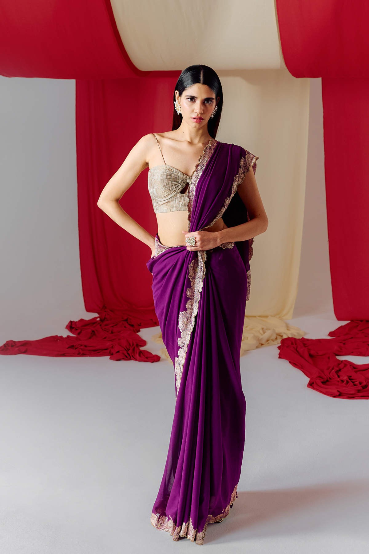 Shafnufab Women's Georgette Saree With Blouse In Purple – Shafnu Fab