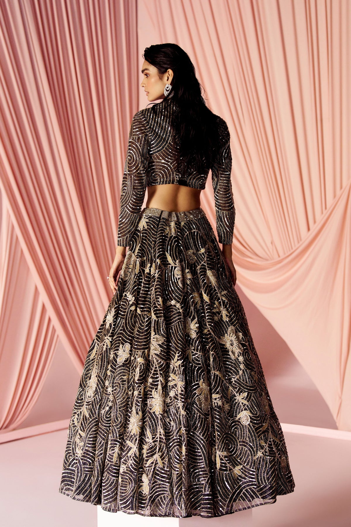 Vera Encrusted Noire Lehenga Set