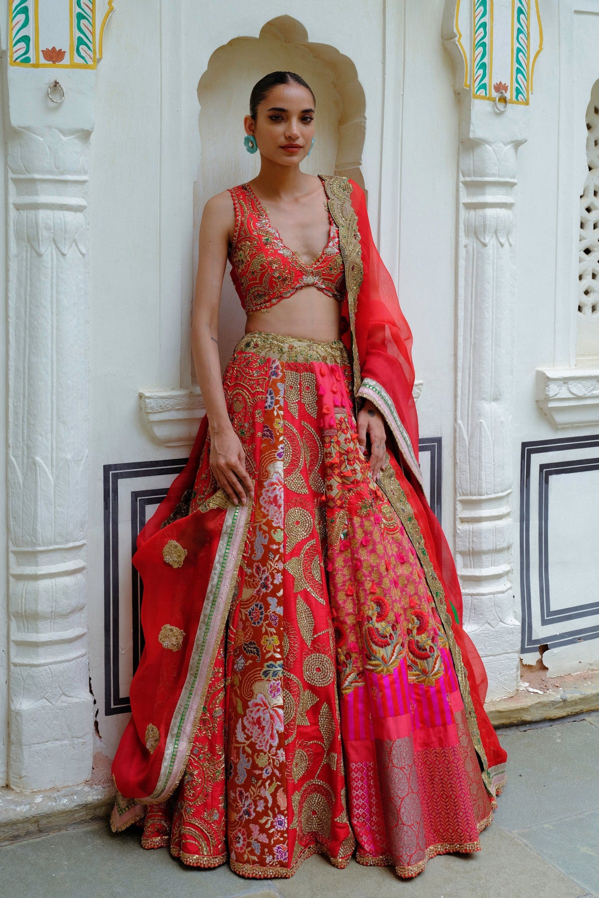 Red Zari Silk Lehenga Set