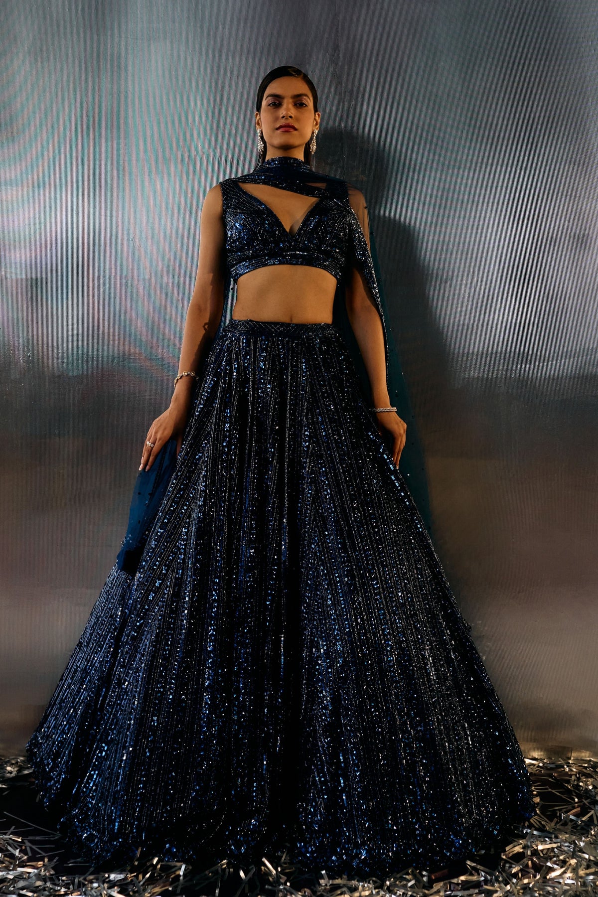 Electric Blue Crystals Lehenga Set