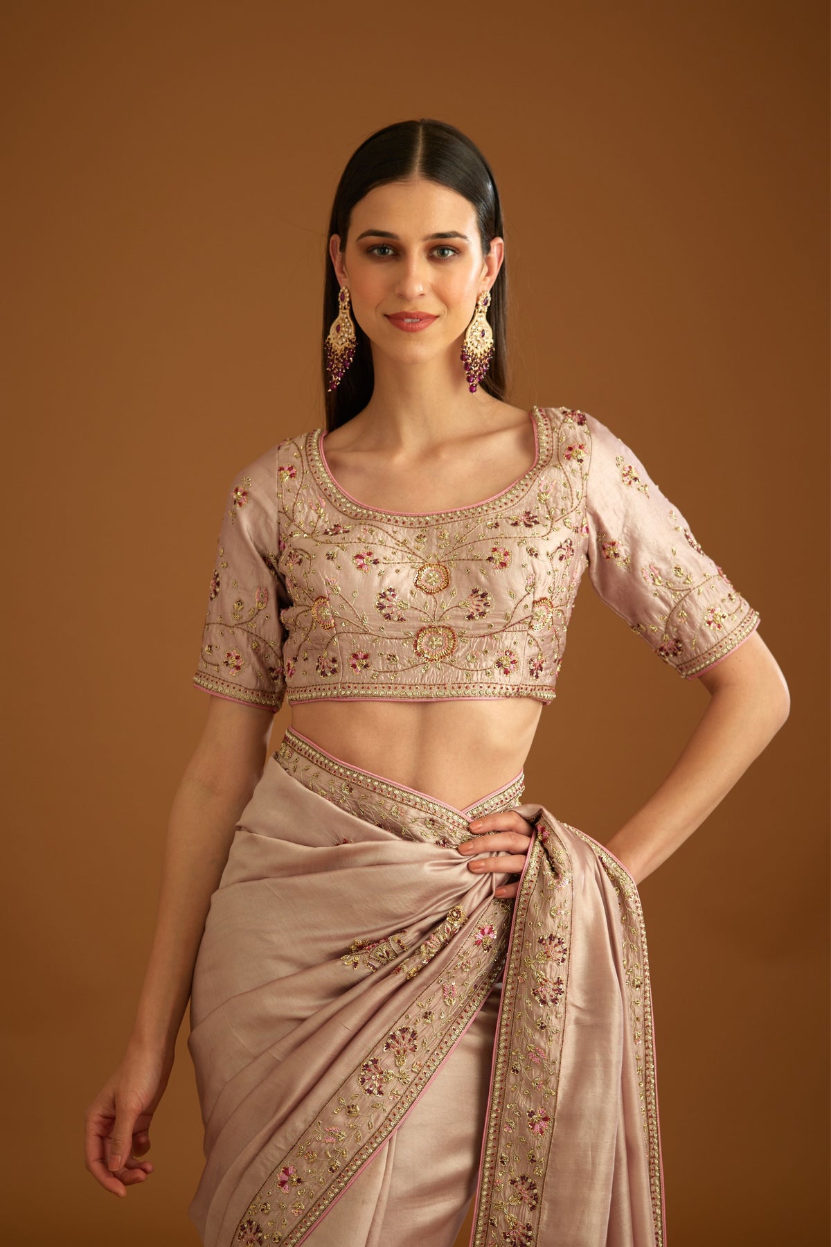 Whisper pink Saree set