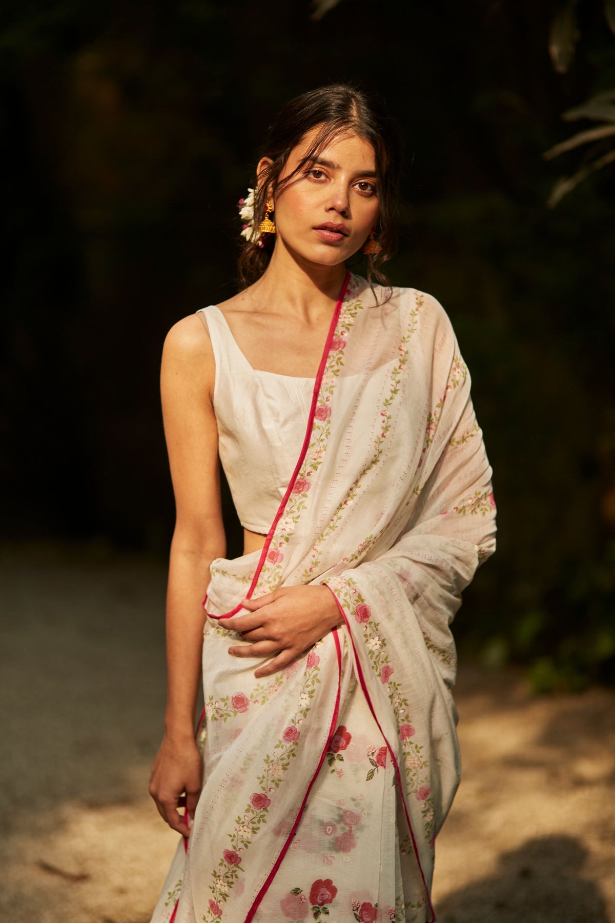 Ivory Handwoven Chanderi Saree