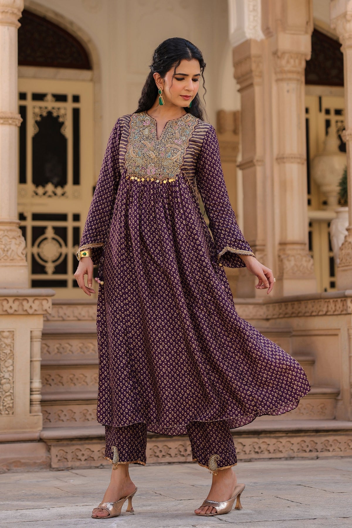 Printed Frockstyle Purple Kurta Set