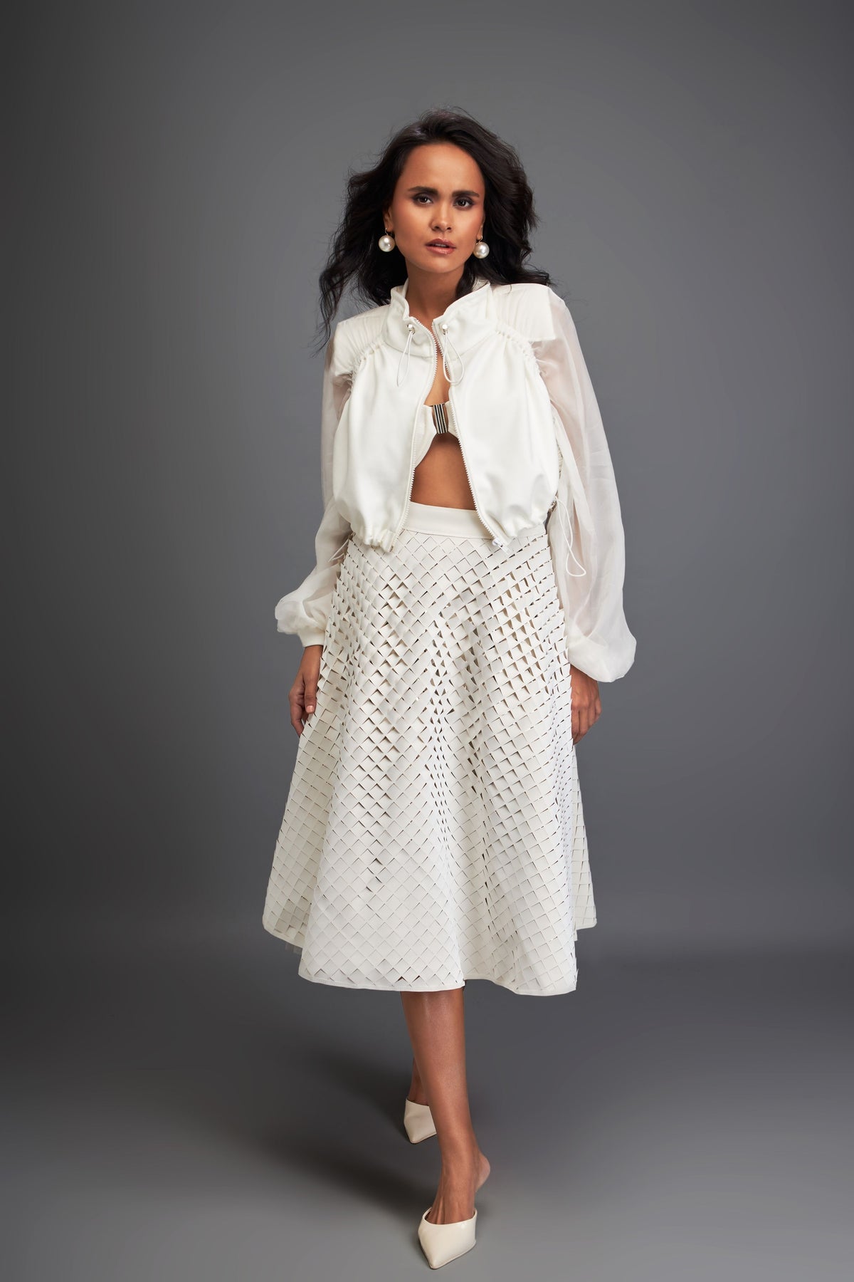 White Midi Length A-line Skirt