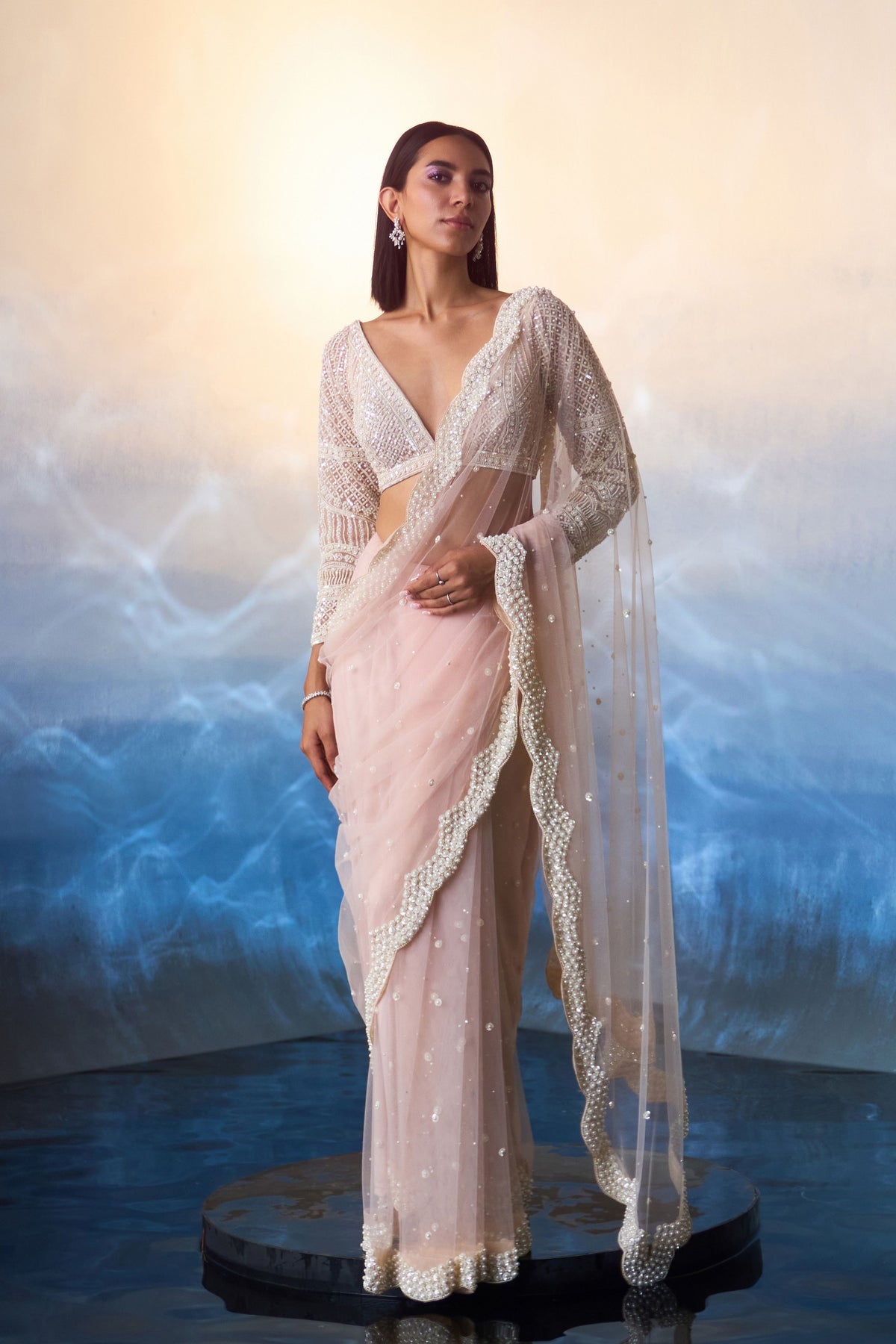 Light Peach Saree Set