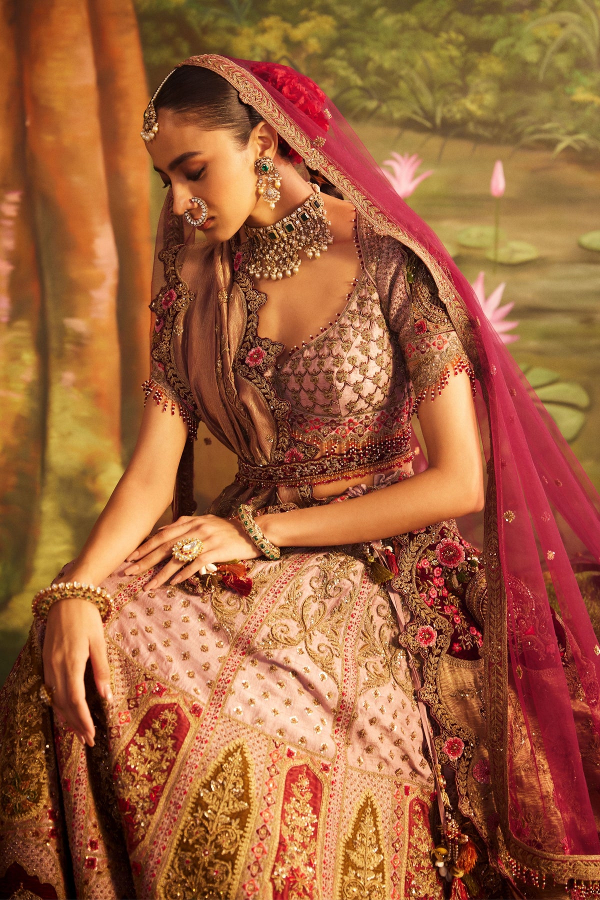 Raw Silk Pink Lehenga Set